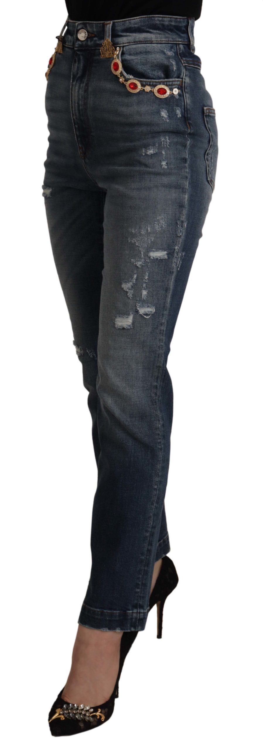 Dolce & Gabbana Blaue Denim-Hose mit Kristallverzierung Jeans