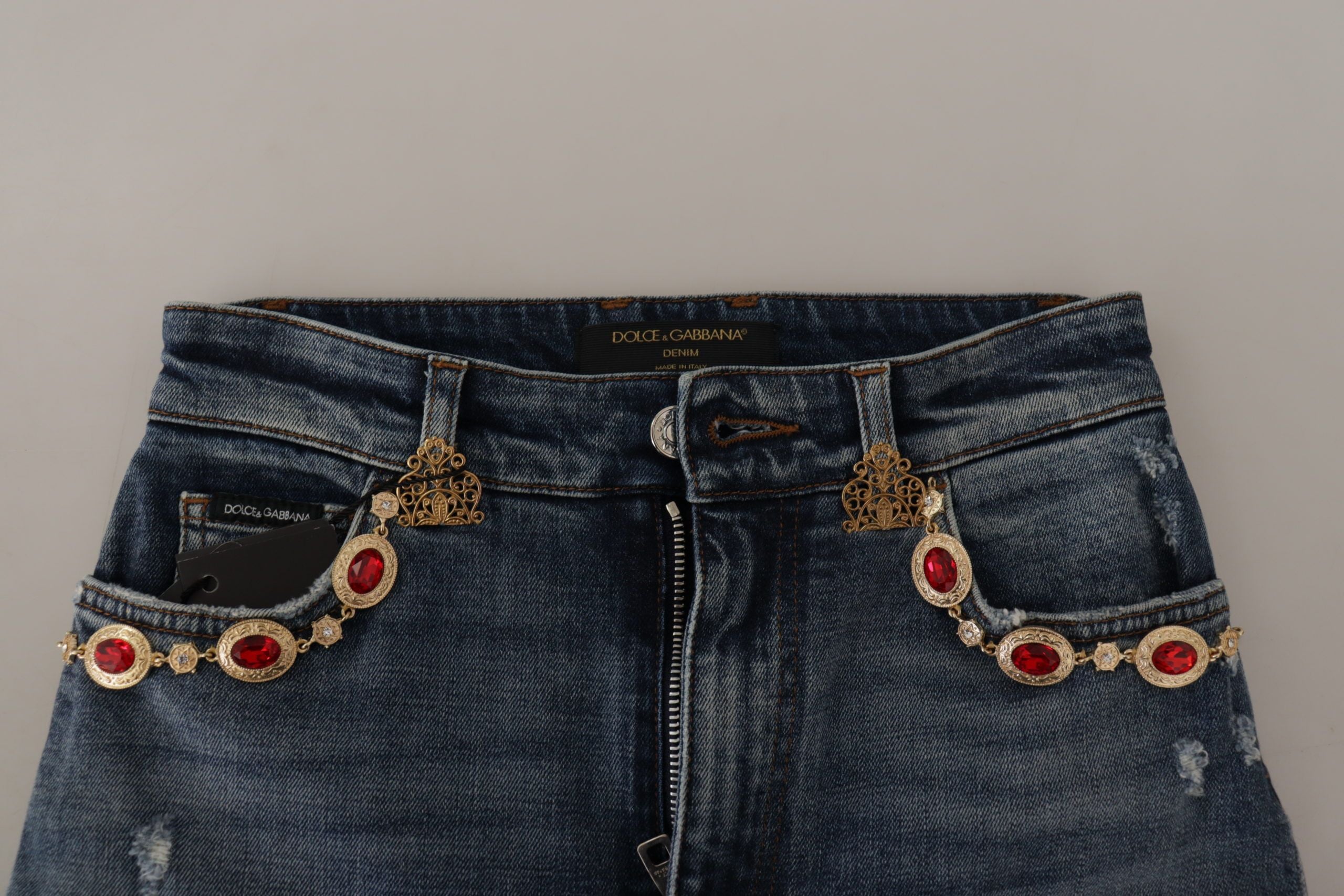 Dolce & Gabbana Blaue Denim-Hose mit Kristallverzierung Jeans