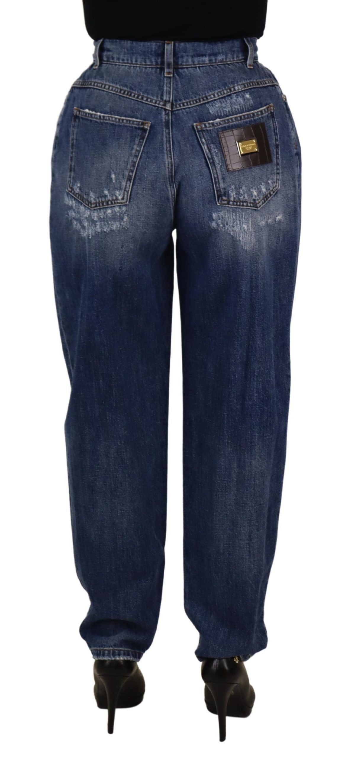 Dolce & Gabbana Blau gewaschene Hose mit hoher Taille und lockerer Passform