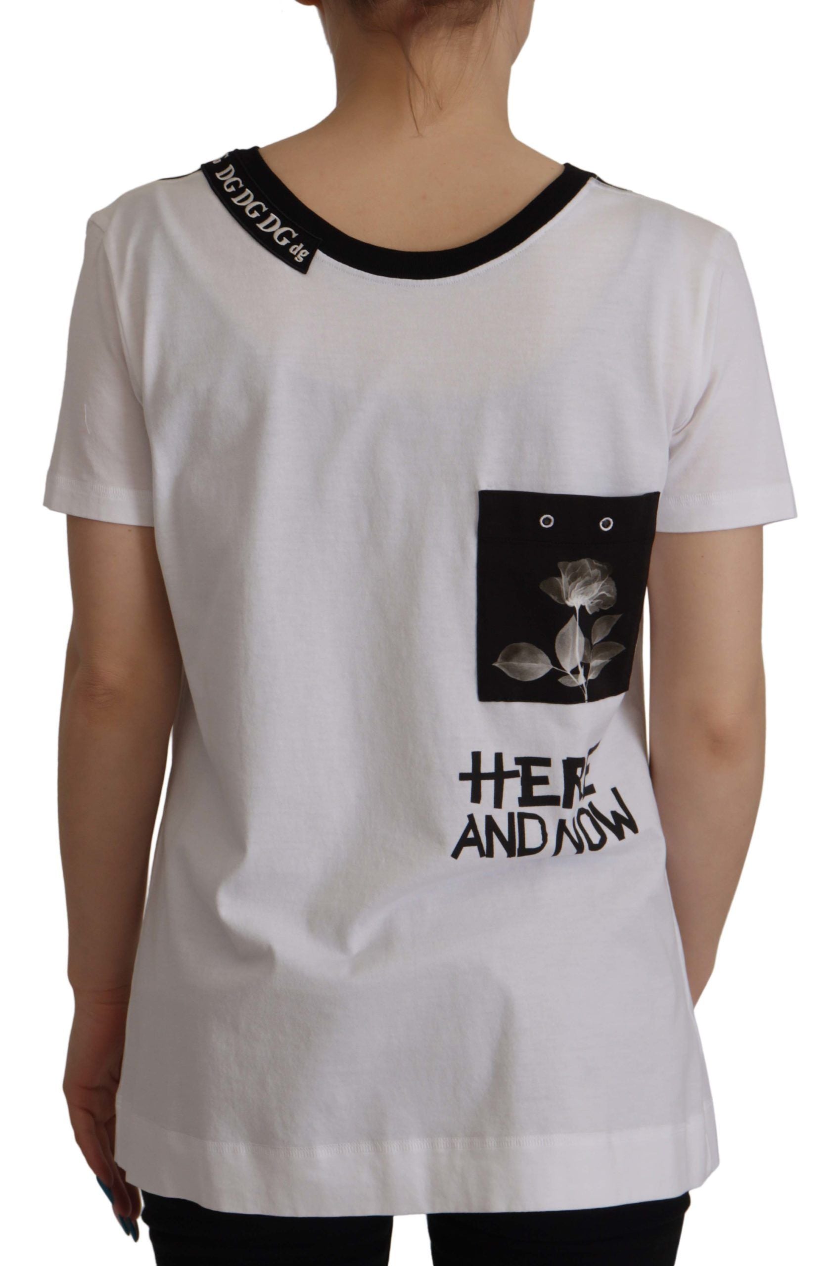 Dolce & Gabbana Weißes T-Shirt aus Baumwolle mit Rundhalsausschnitt und Slogan