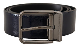 Dolce & Gabbana Blaues Lackleder Vernice Silberne Logoschnalle Gürtel