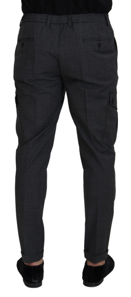 Dolce & Gabbana Graue karierte Cargohose Stretch-Hose