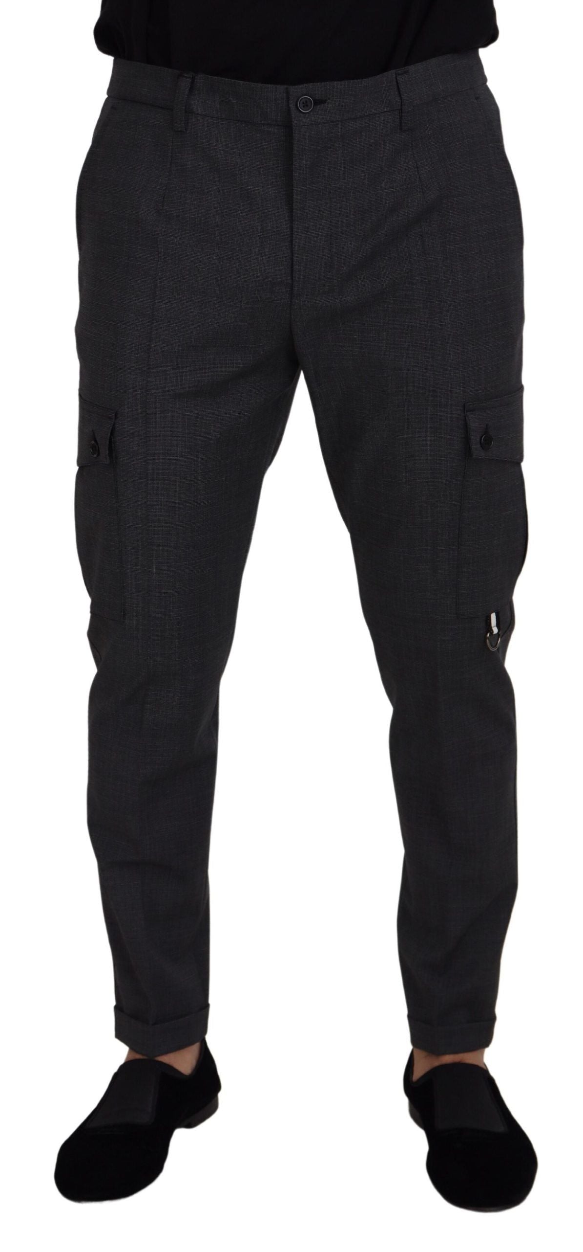 Dolce & Gabbana Graue karierte Cargohose Stretch-Hose