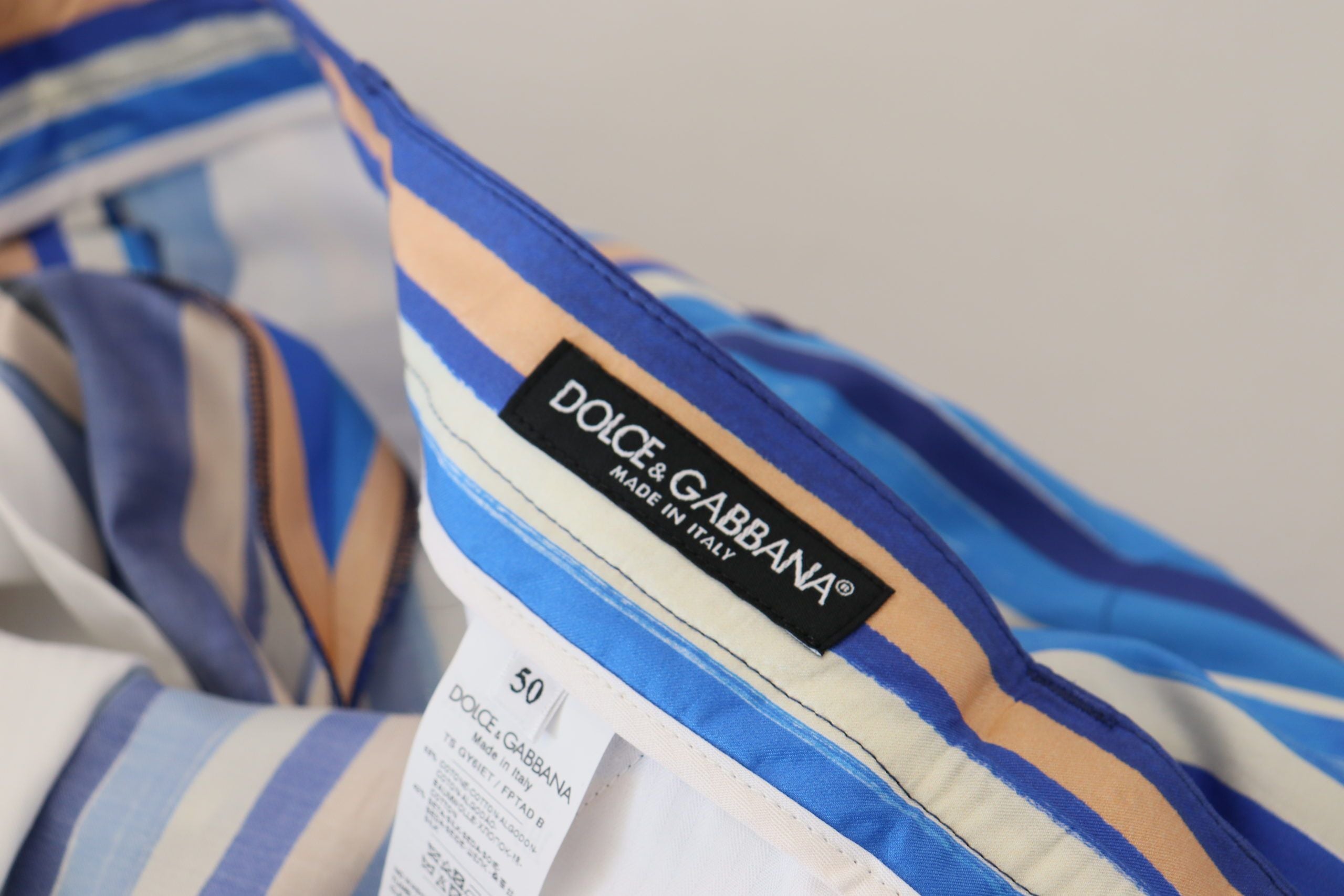Dolce & Gabbana Blau gestreifte Seiden-Baumwoll-Schlank-Hose Hose