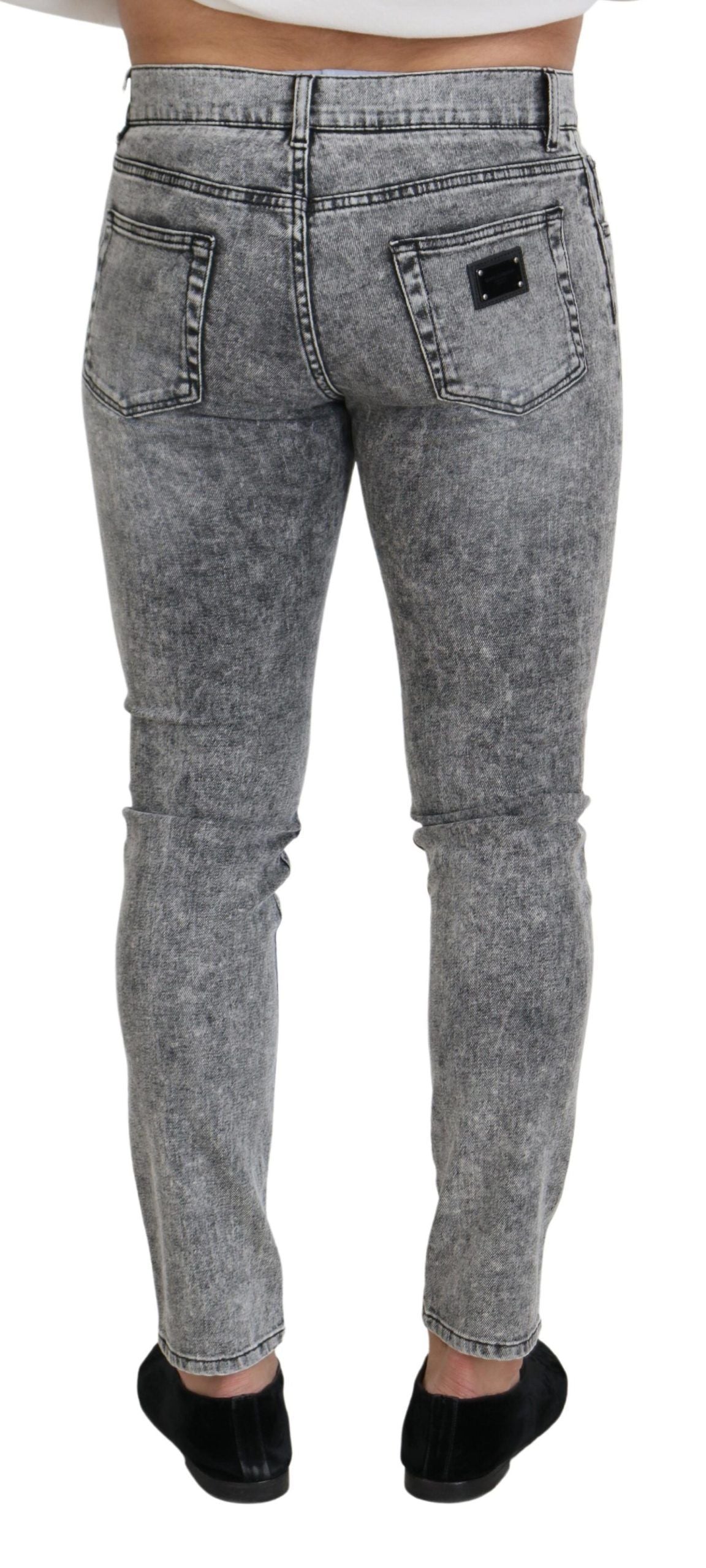 Dolce & Gabbana Graue Slim Fit Waschung Stretch-Baumwolle Denim Jeans