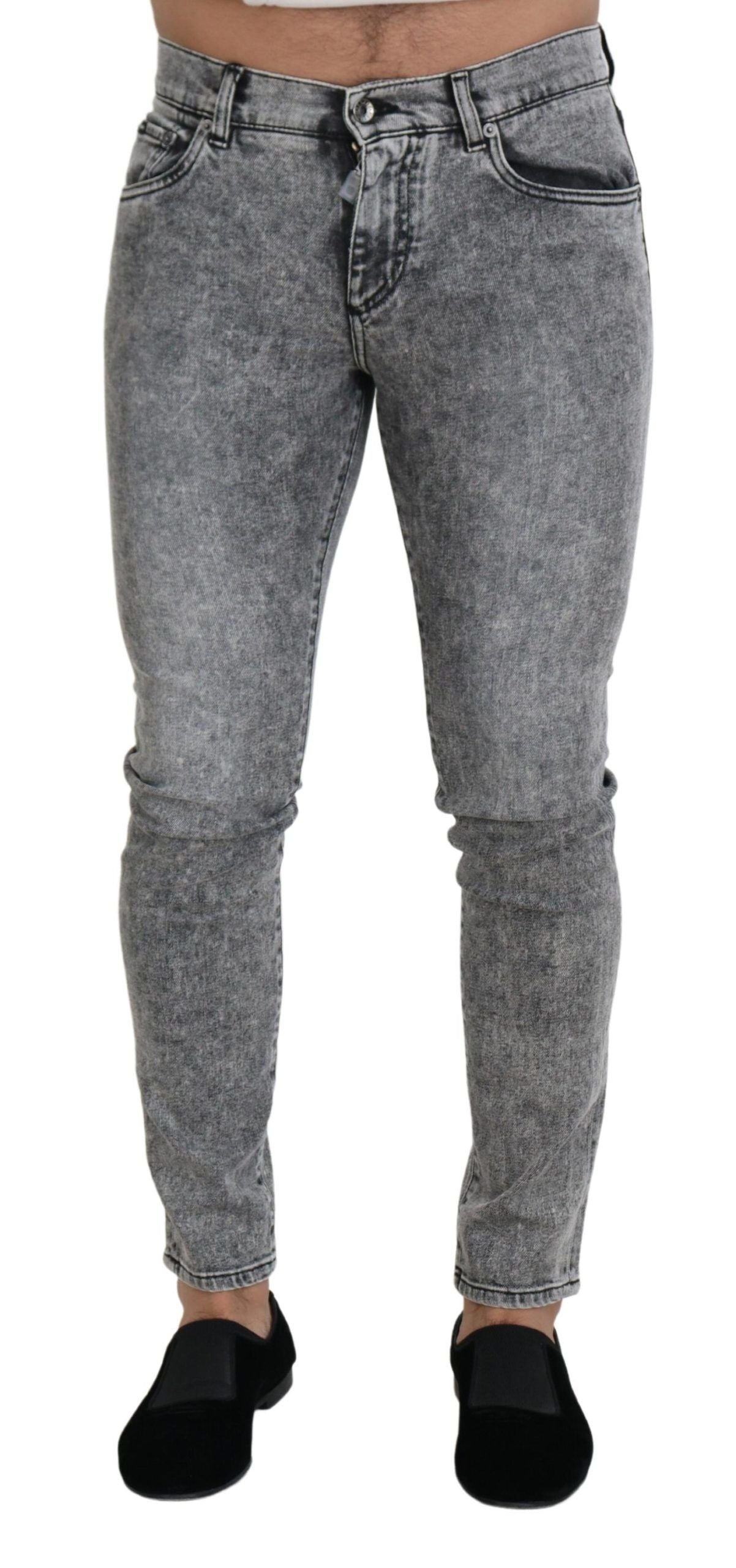 Dolce & Gabbana Graue Slim Fit Waschung Stretch-Baumwolle Denim Jeans