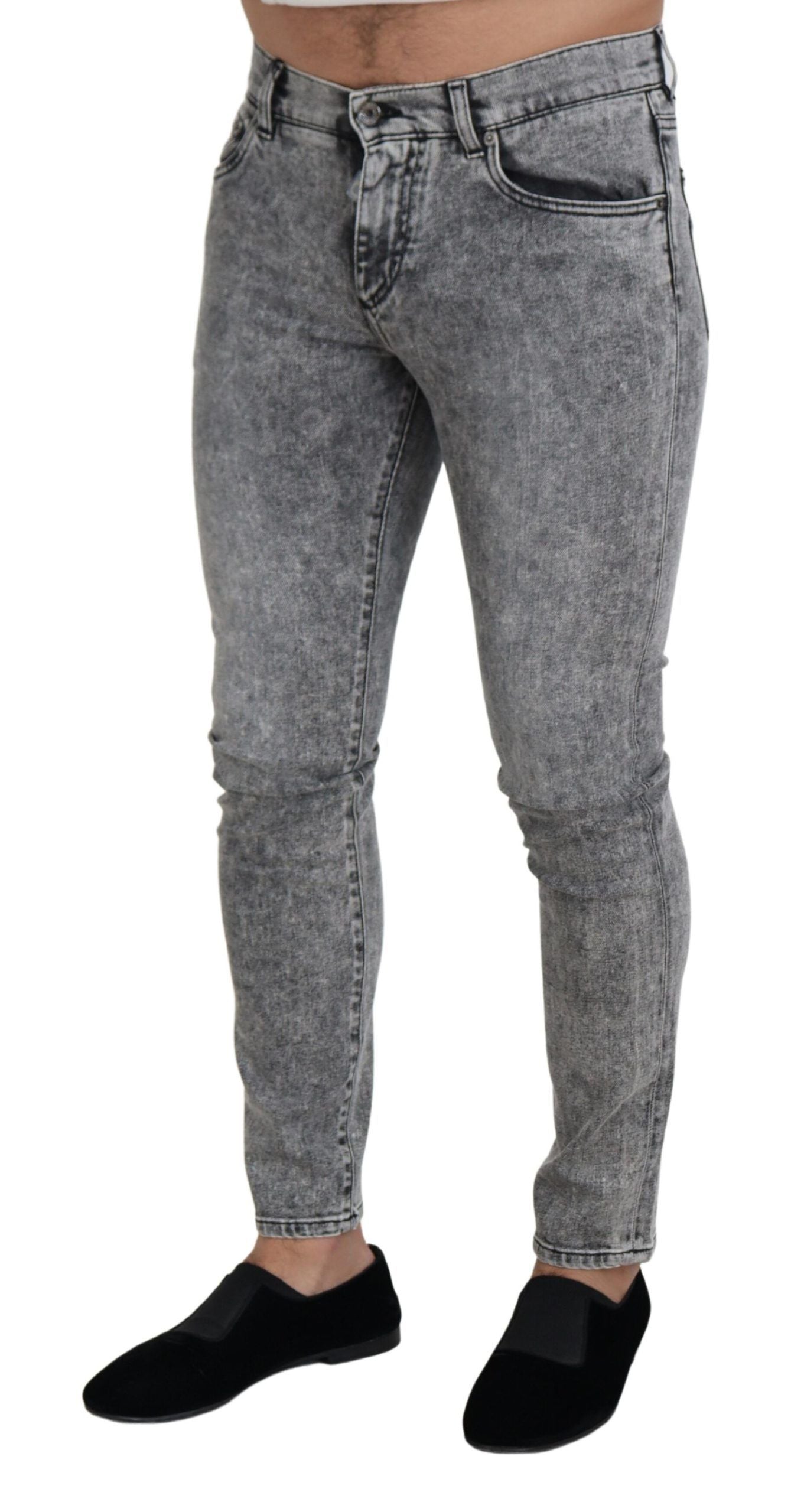 Dolce & Gabbana Graue Slim Fit Waschung Stretch-Baumwolle Denim Jeans