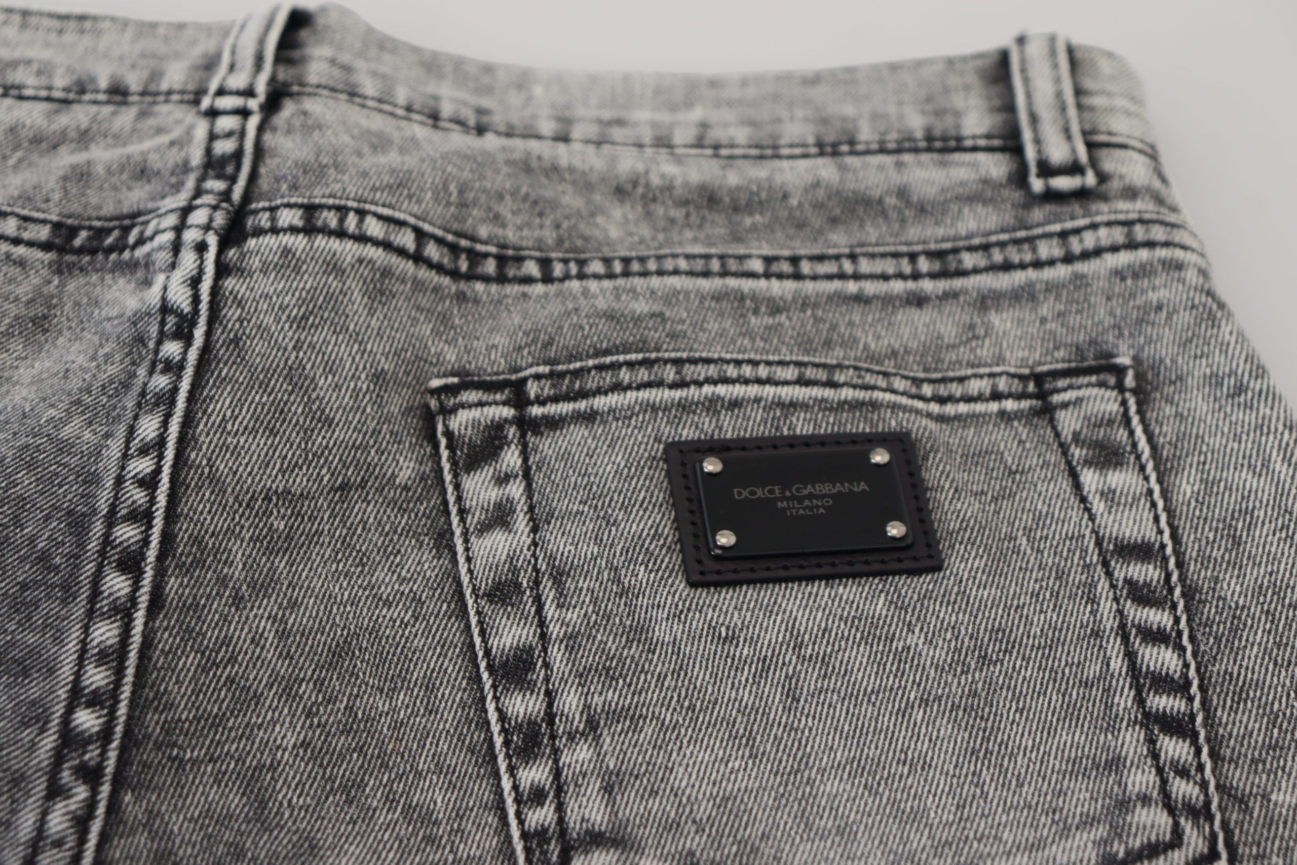 Dolce & Gabbana Graue Slim Fit Waschung Stretch-Baumwolle Denim Jeans