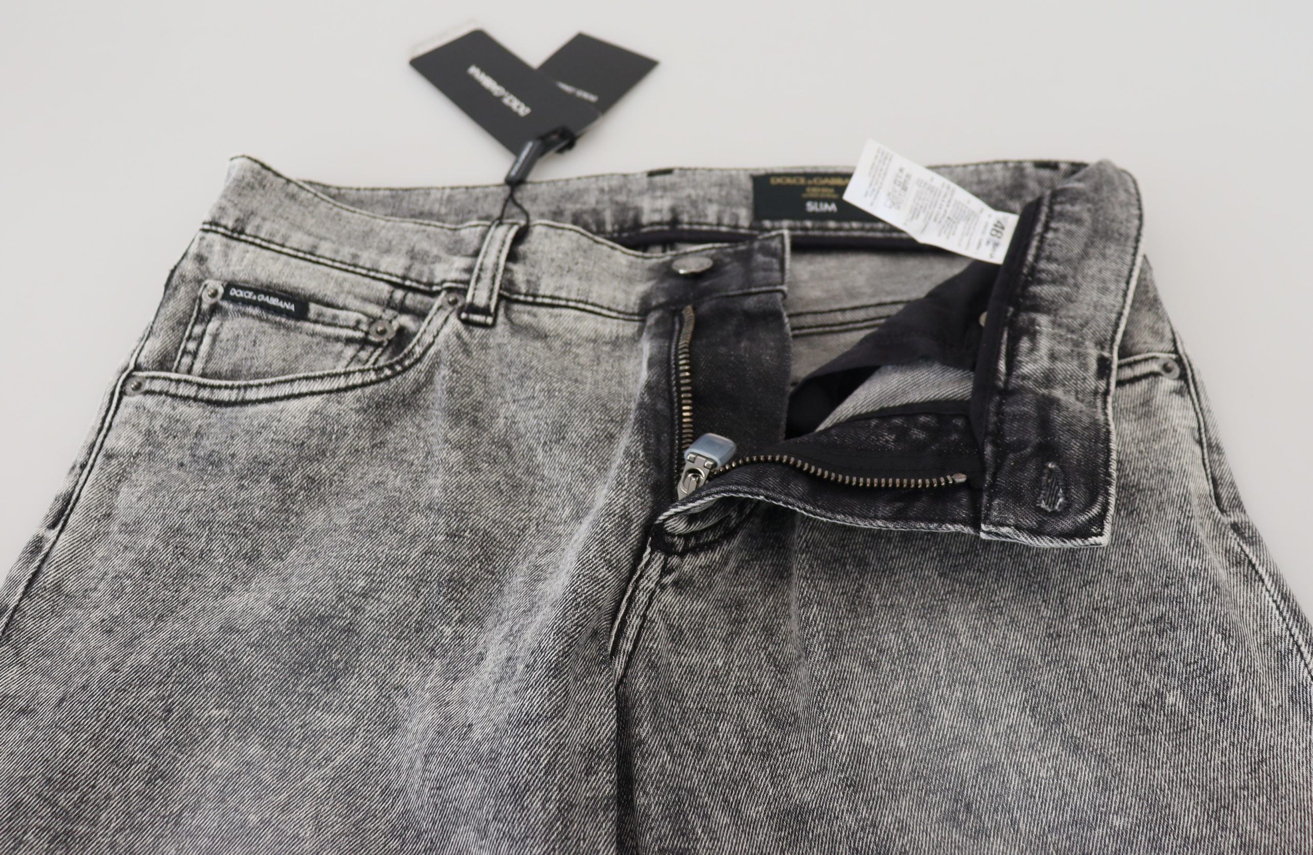 Dolce & Gabbana Graue Slim Fit Waschung Stretch-Baumwolle Denim Jeans