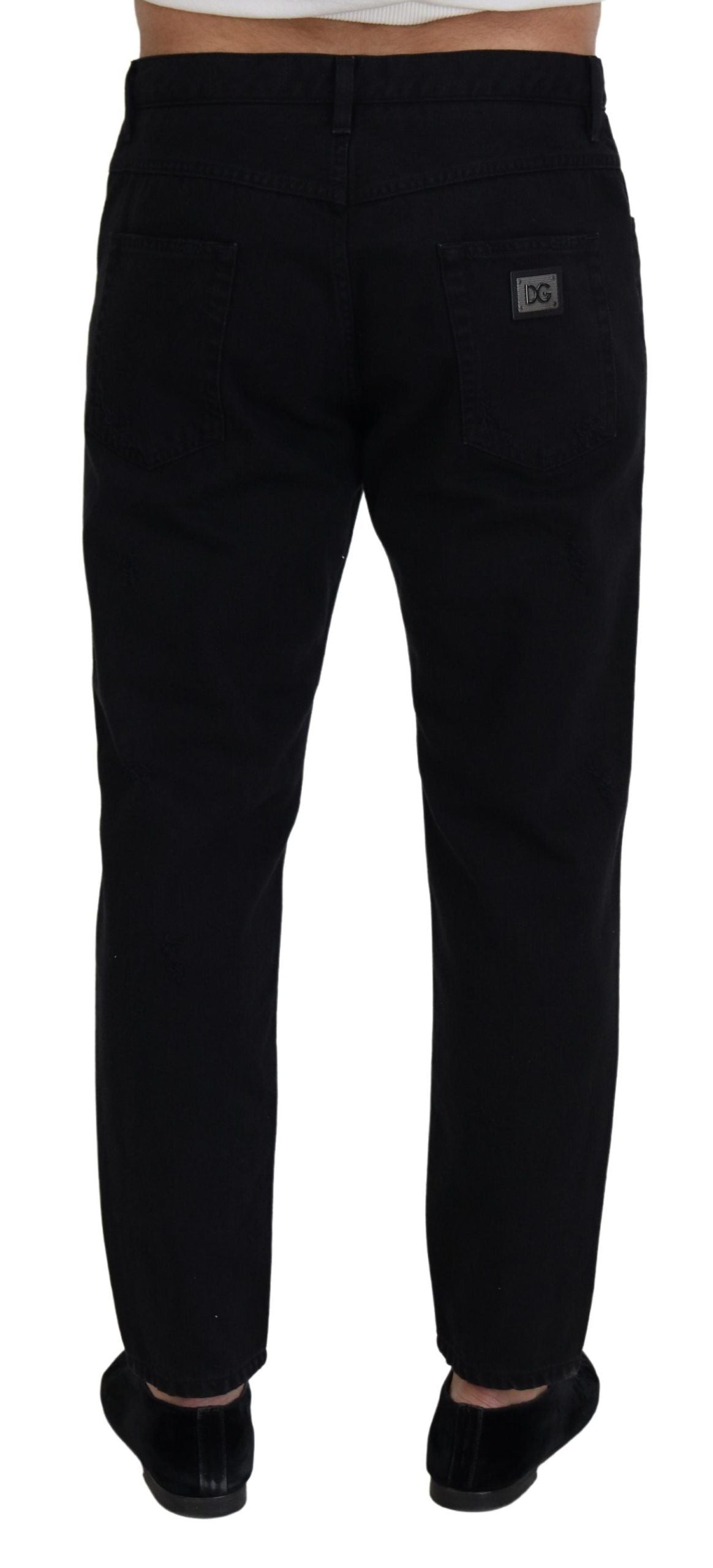 Dolce & Gabbana Schwarze Loose Regular Zerrissene Baumwolljeans