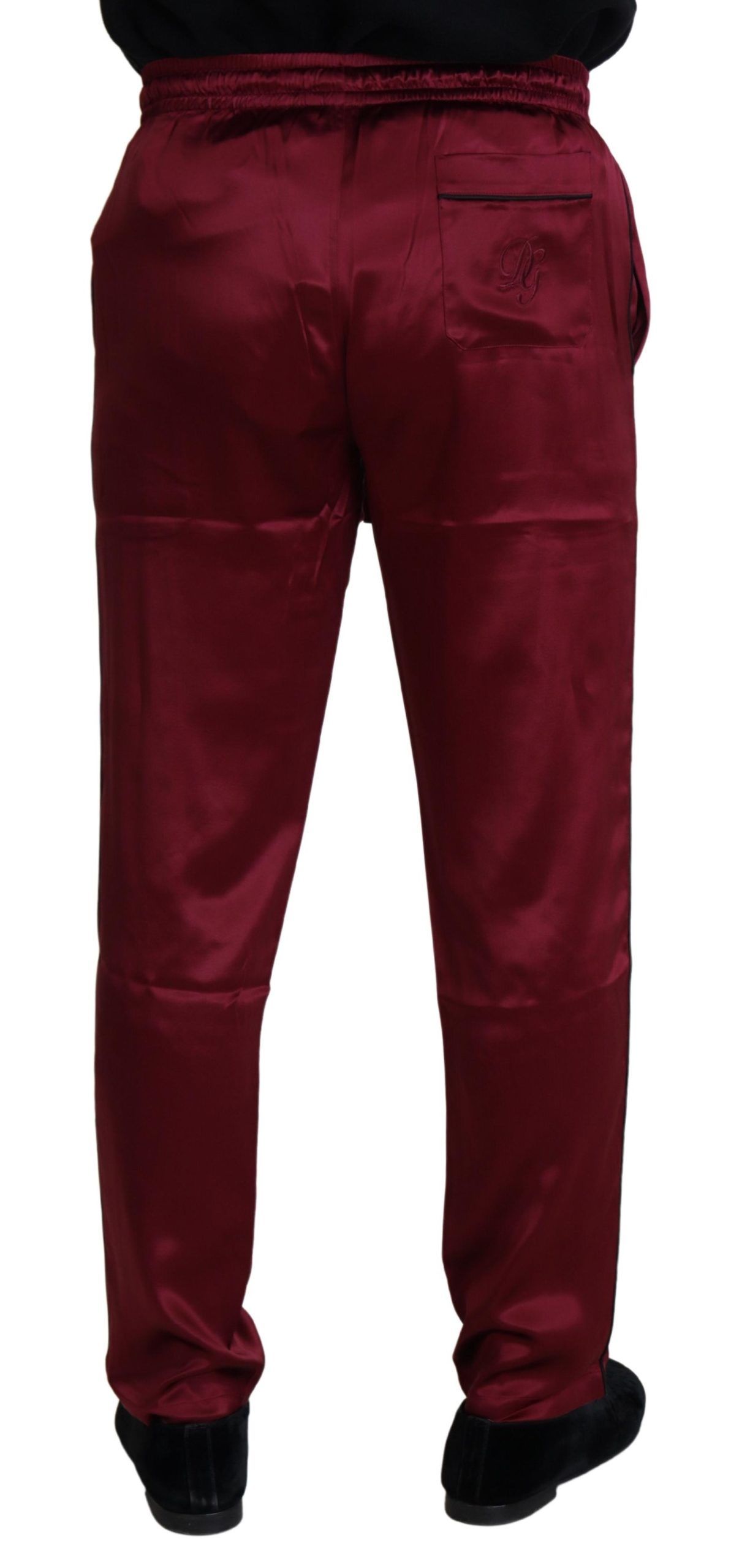 Dolce & Gabbana Bordeauxfarbene Seiden-DG-Schlaf-Lounge-Hose