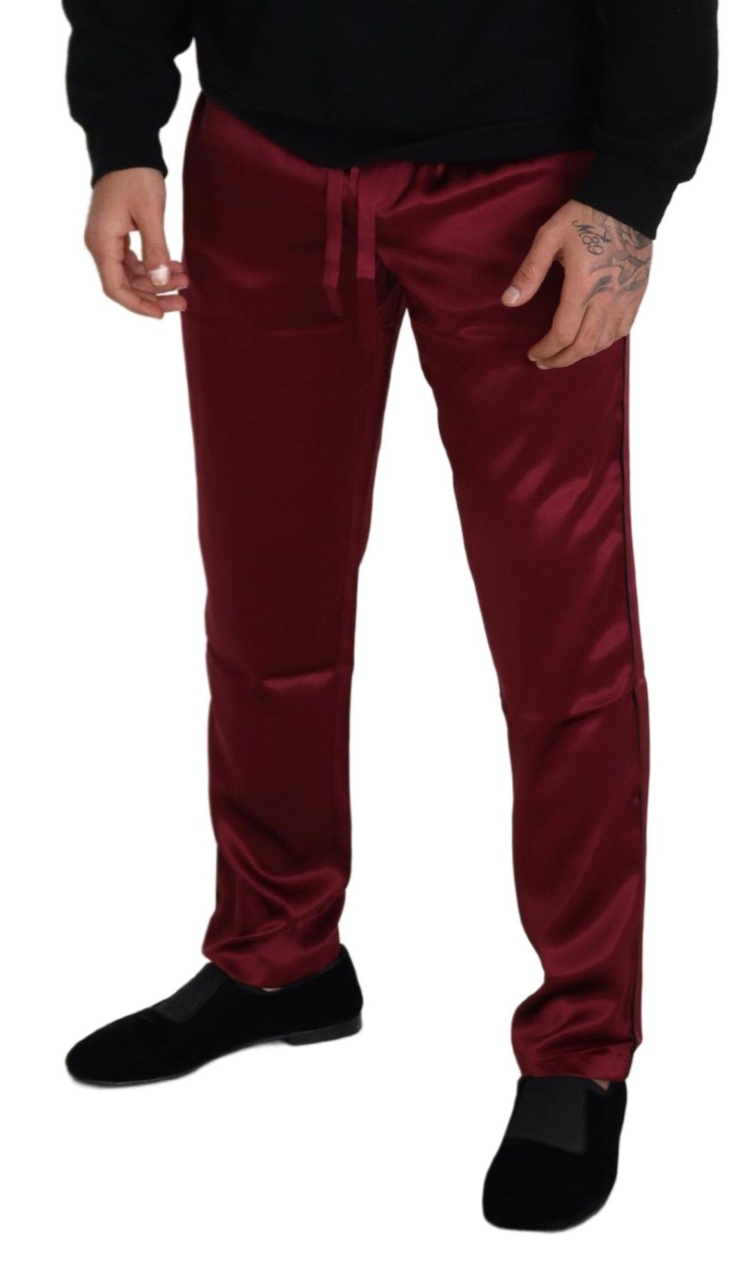 Dolce & Gabbana Bordeauxfarbene Seiden-DG-Schlaf-Lounge-Hose