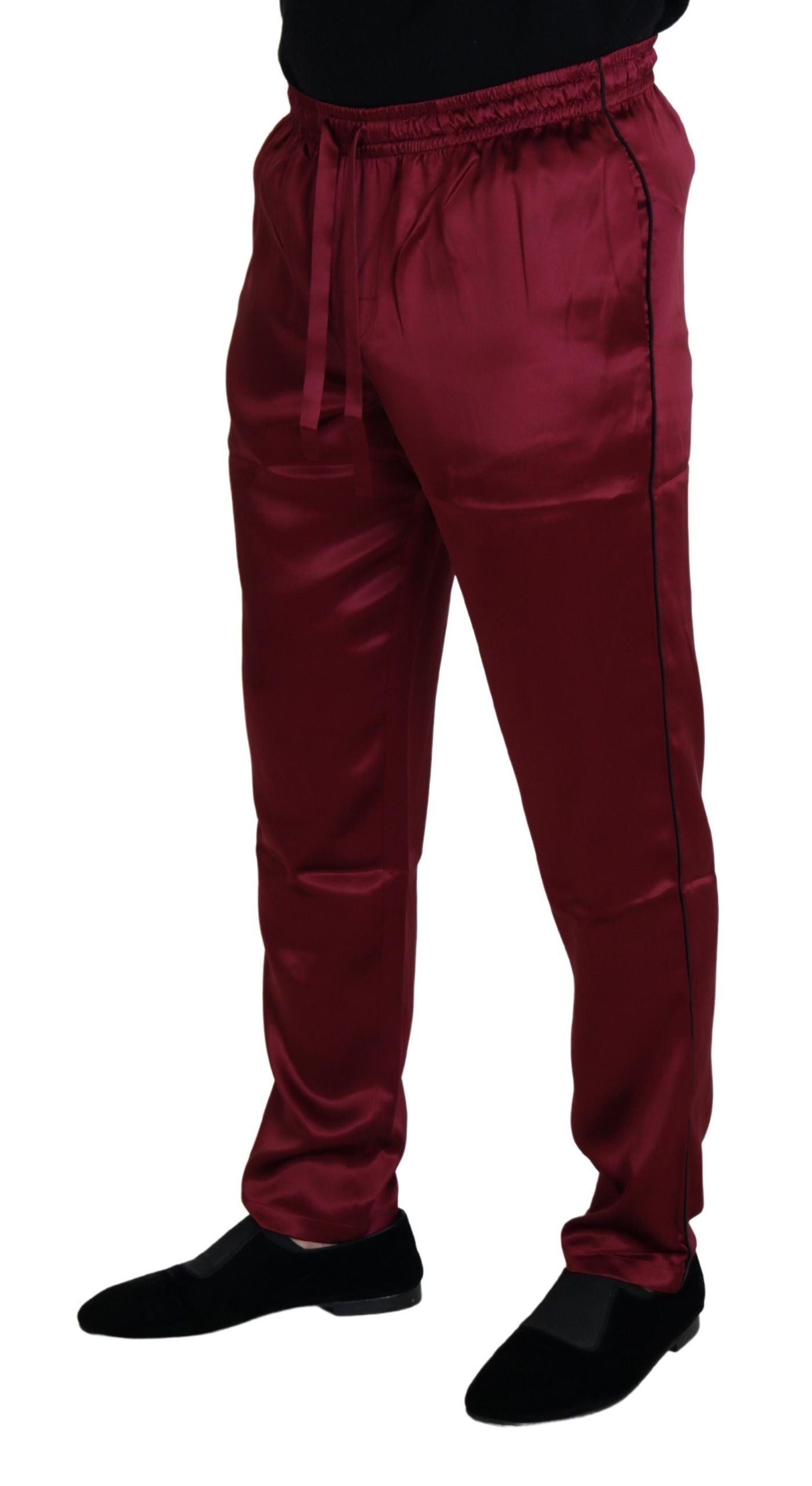 Dolce & Gabbana Bordeauxfarbene Seiden-DG-Schlaf-Lounge-Hose