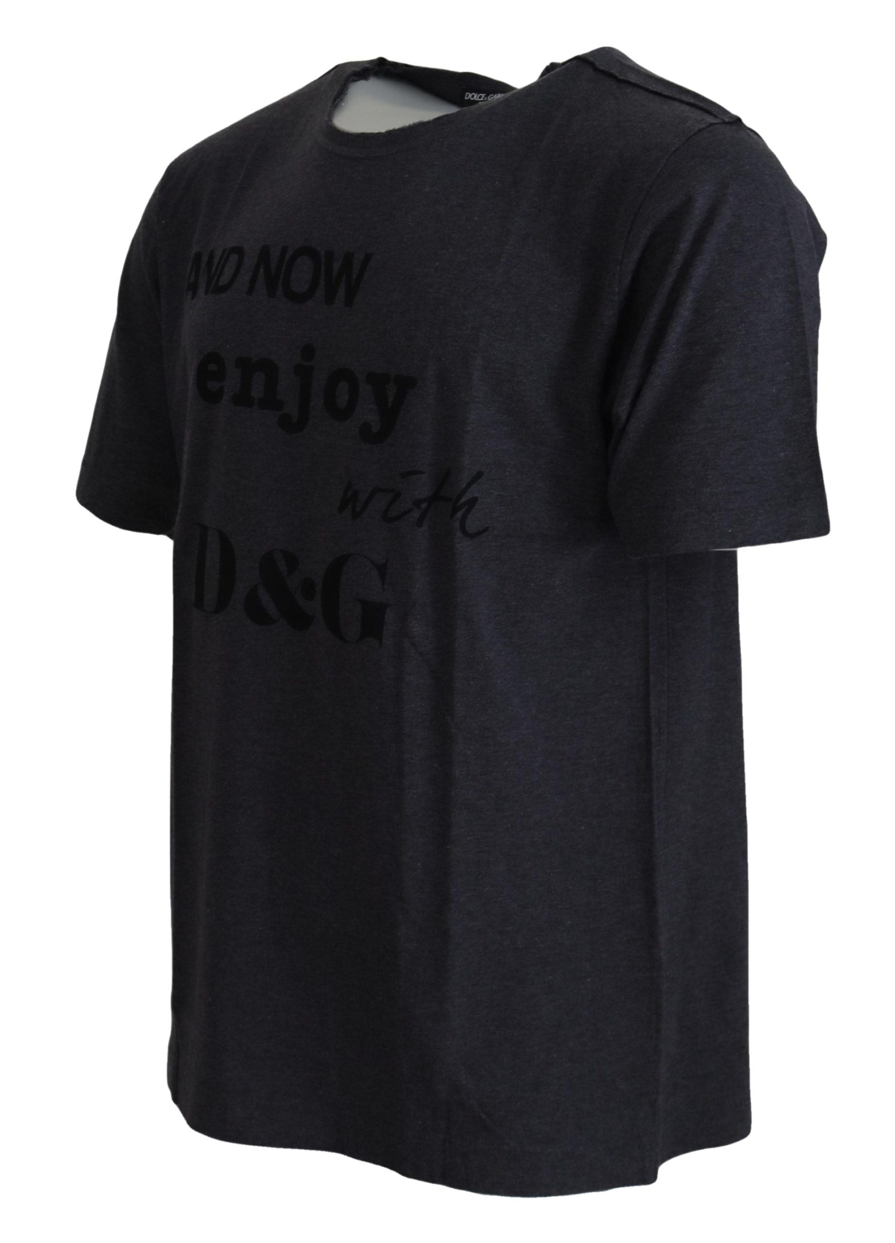 Dolce & Gabbana Graues Kurzarm-T-Shirt mit Rundhalsausschnitt aus Baumwolle