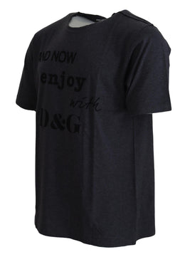 Dolce & Gabbana Graues Kurzarm-T-Shirt mit Rundhalsausschnitt aus Baumwolle