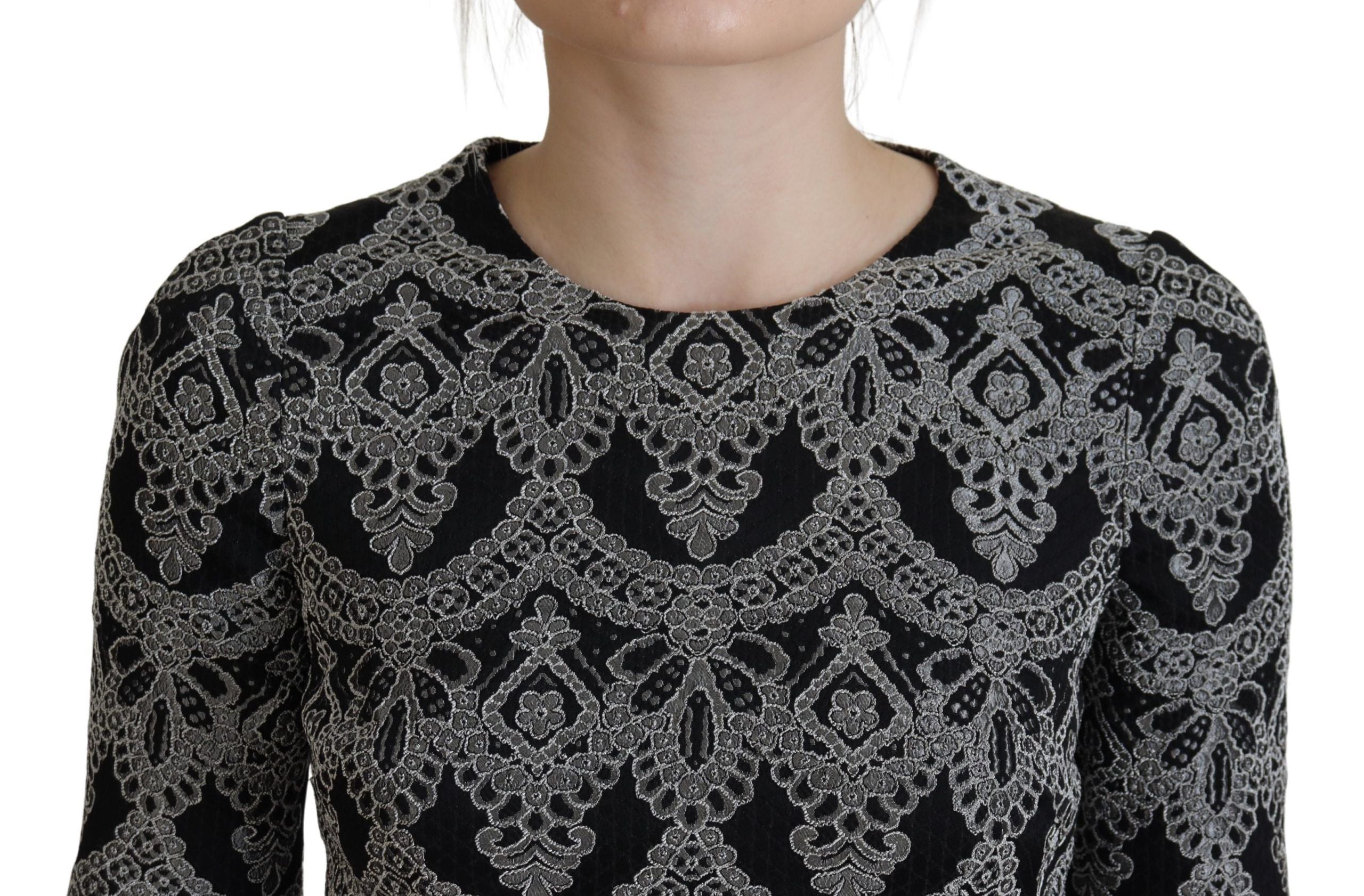 Dolce & Gabbana Schwarz-graues Jacquard-Bodycon-Kleid