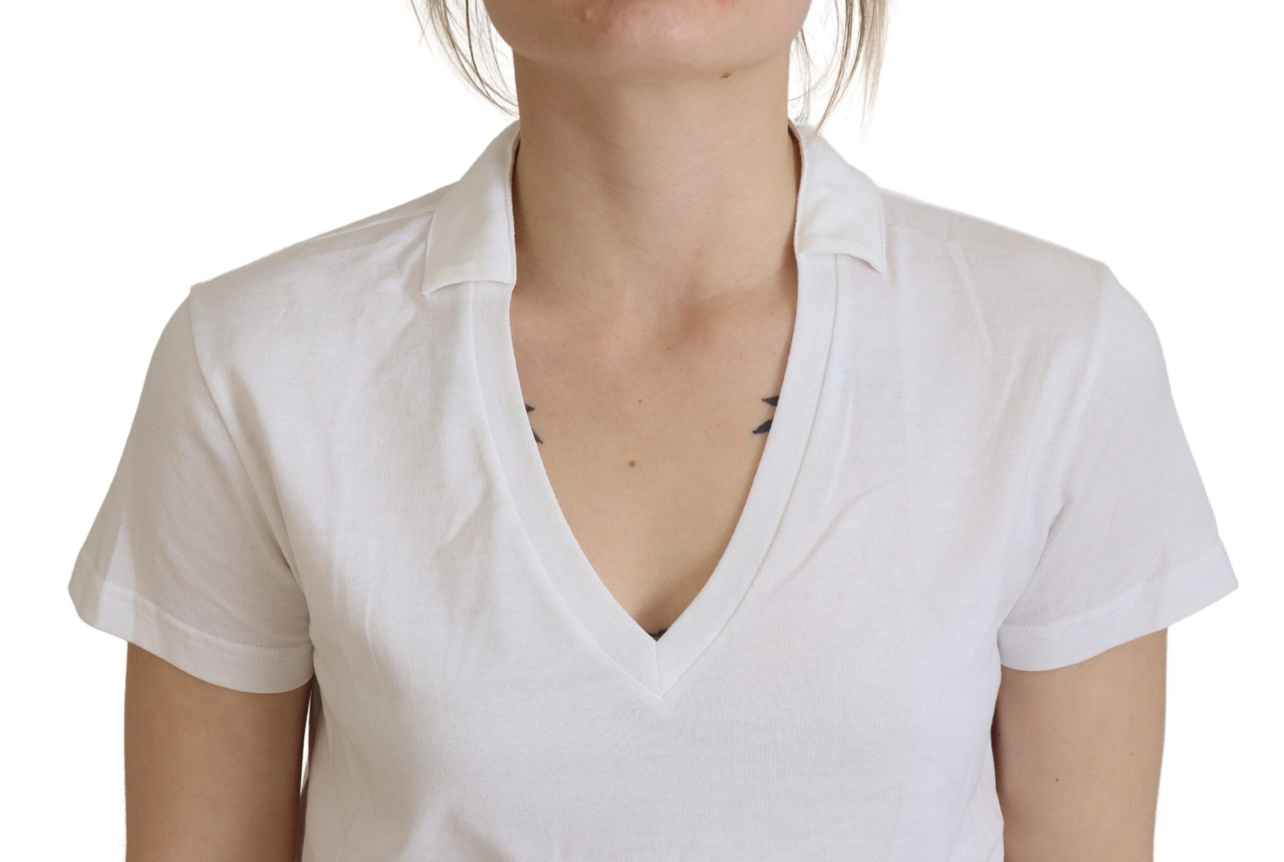 Dolce & Gabbana Weißes Kurzarm-Top mit V-Ausschnitt aus Baumwolle Bluse T-Shirt