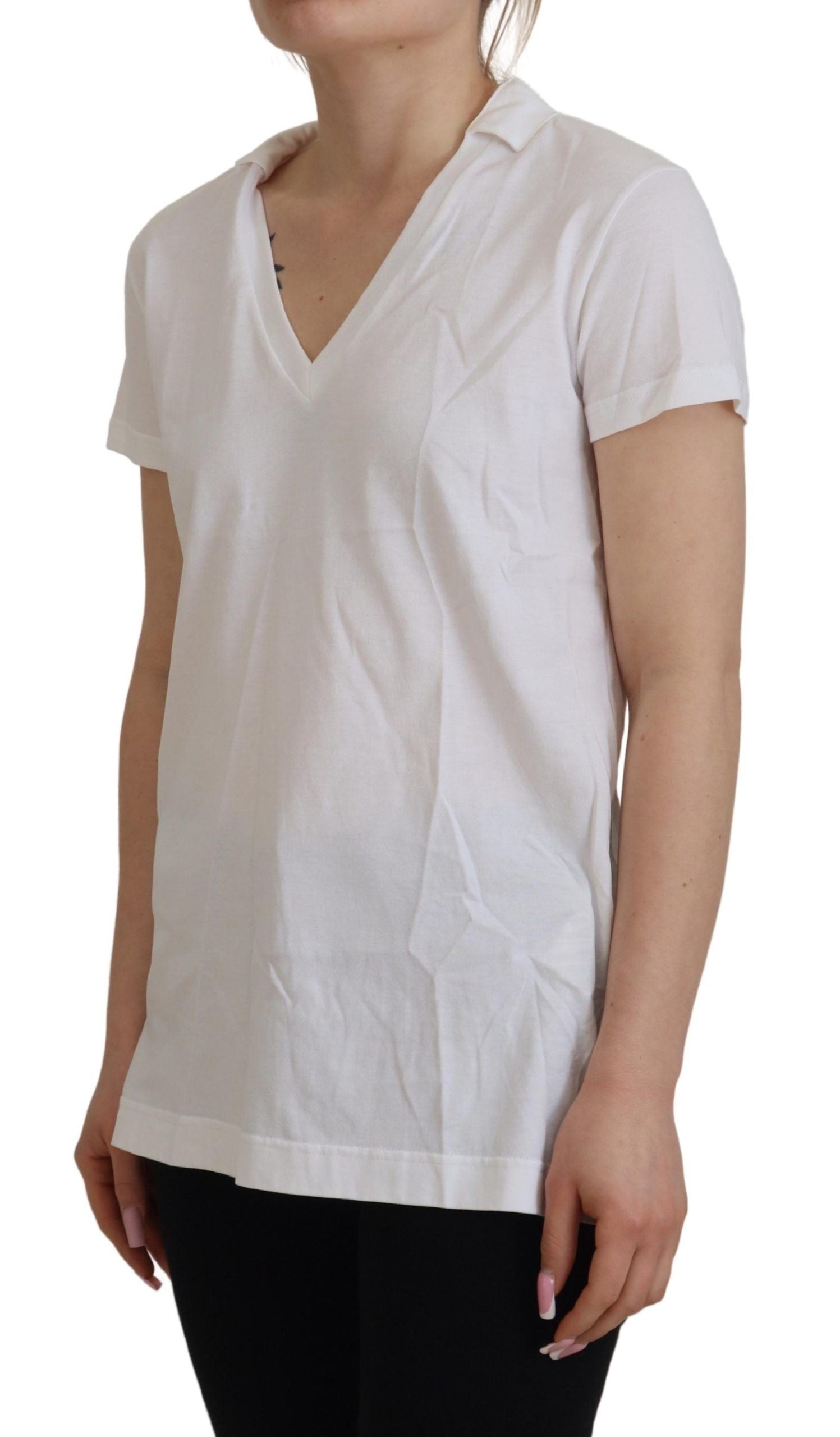 Dolce & Gabbana Weißes Kurzarm-Top mit V-Ausschnitt aus Baumwolle Bluse T-Shirt