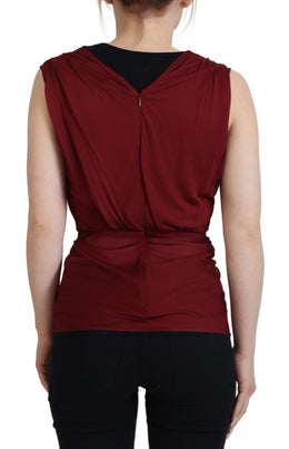 Dolce & Gabbana Bordeauxfarbenes Seidenstretch-Top Weste Bluse