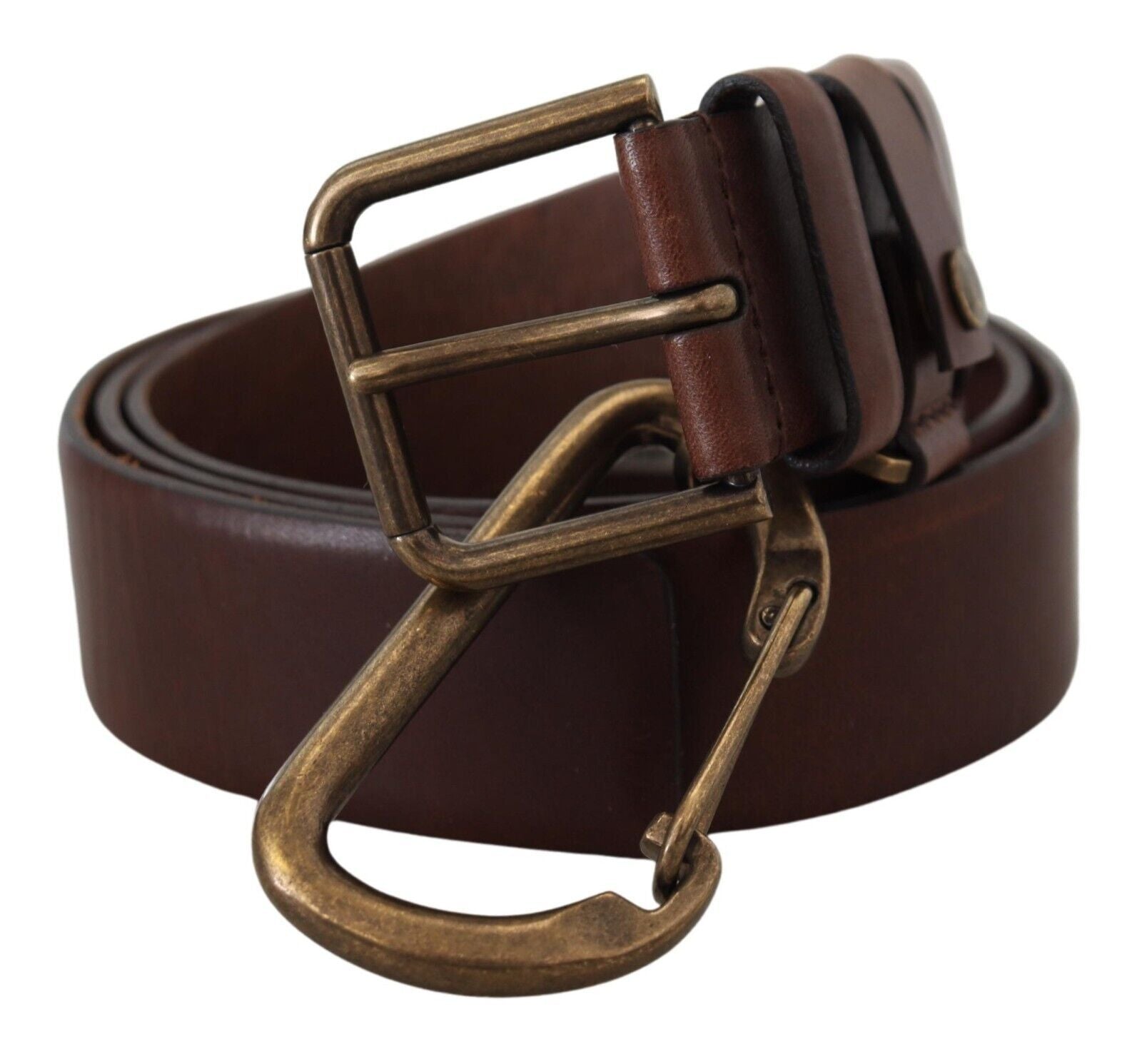 Dolce & Gabbana Brauner Ledergürtel mit goldener Metallschnalle und Karabiner