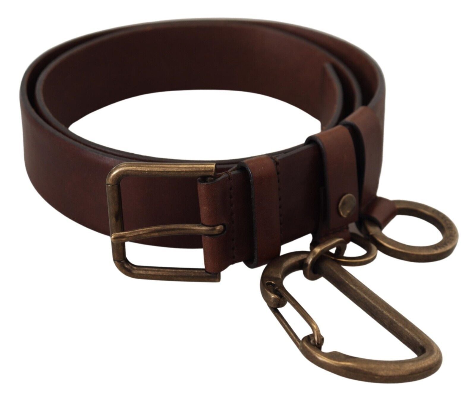 Dolce & Gabbana Brauner Ledergürtel mit goldener Metallschnalle und Karabiner