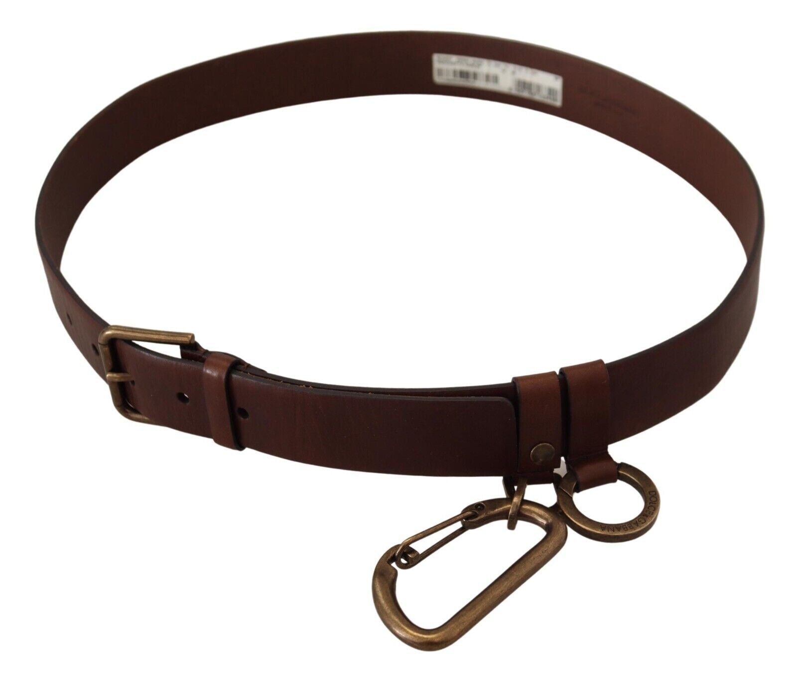Dolce & Gabbana Brauner Ledergürtel mit goldener Metallschnalle und Karabiner