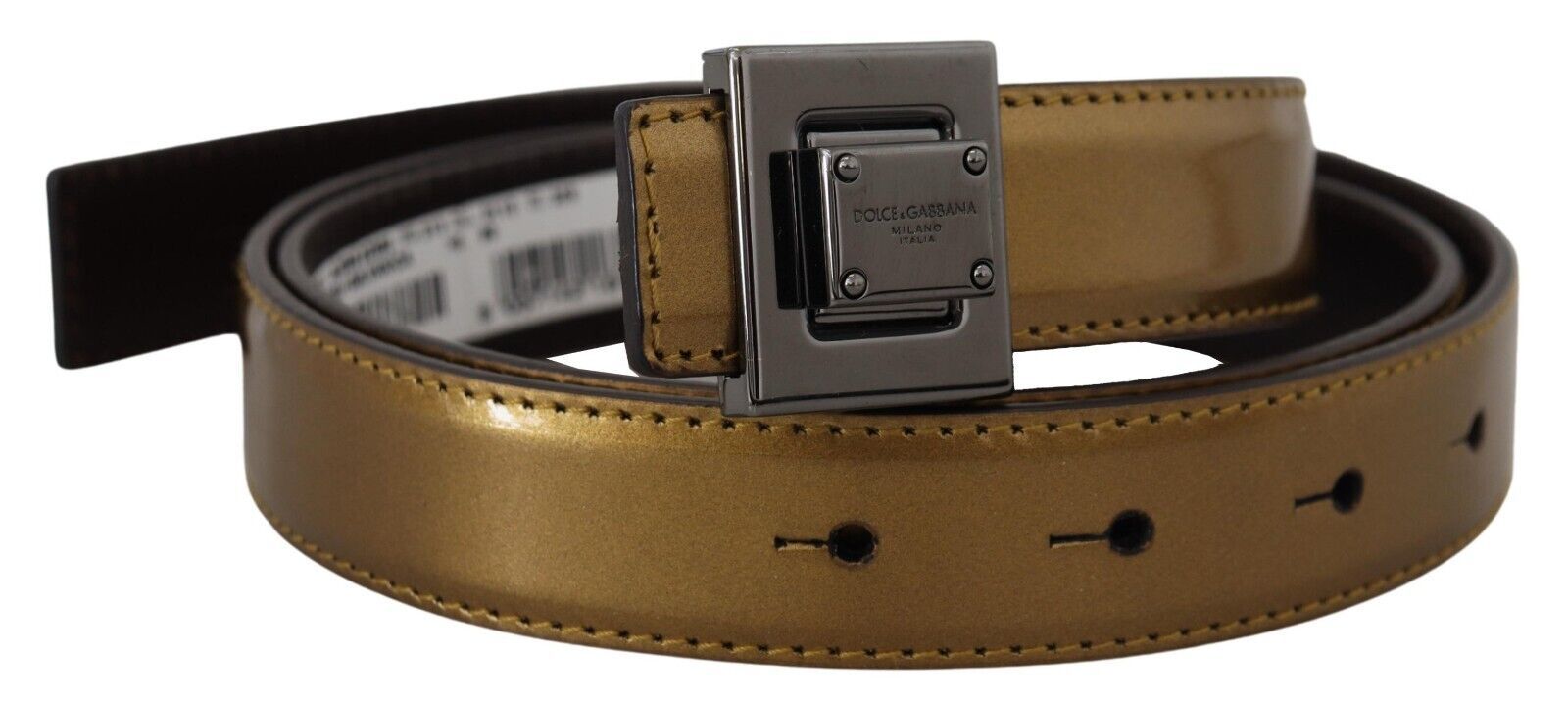 Dolce & Gabbana Gold Leder Silber Quadrat Metall Schnalle Gürtel