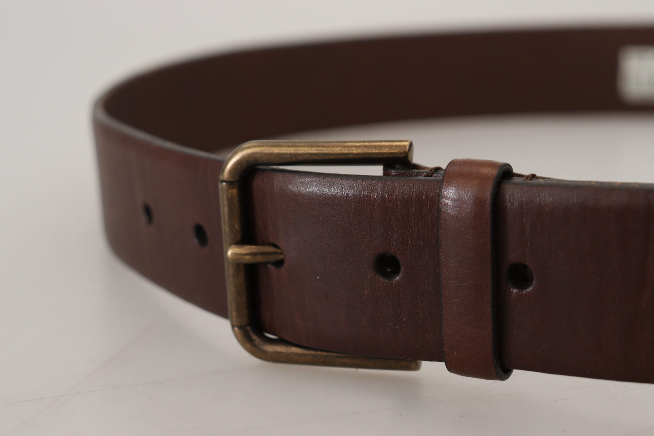 Dolce & Gabbana Brauner Ledergürtel mit goldener Metallschnalle und Karabiner