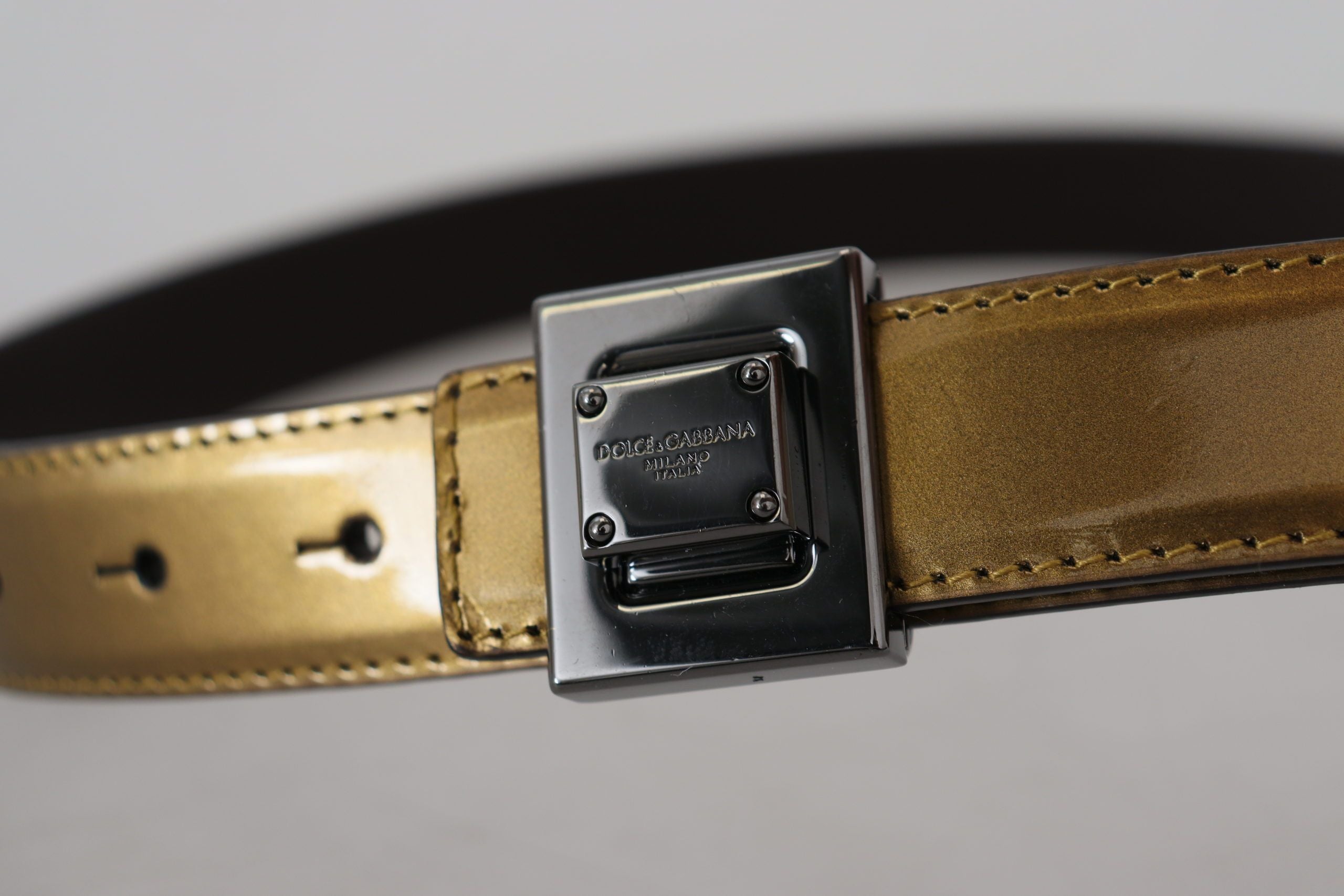 Dolce & Gabbana Gold Leder Silber Quadrat Metall Schnalle Gürtel