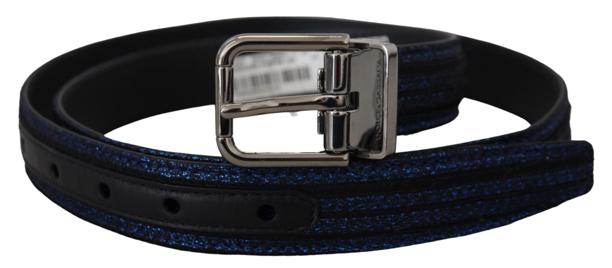 Dolce & Gabbana Blauer Jacquard-Streifen Gürtel mit Silberschnalle
