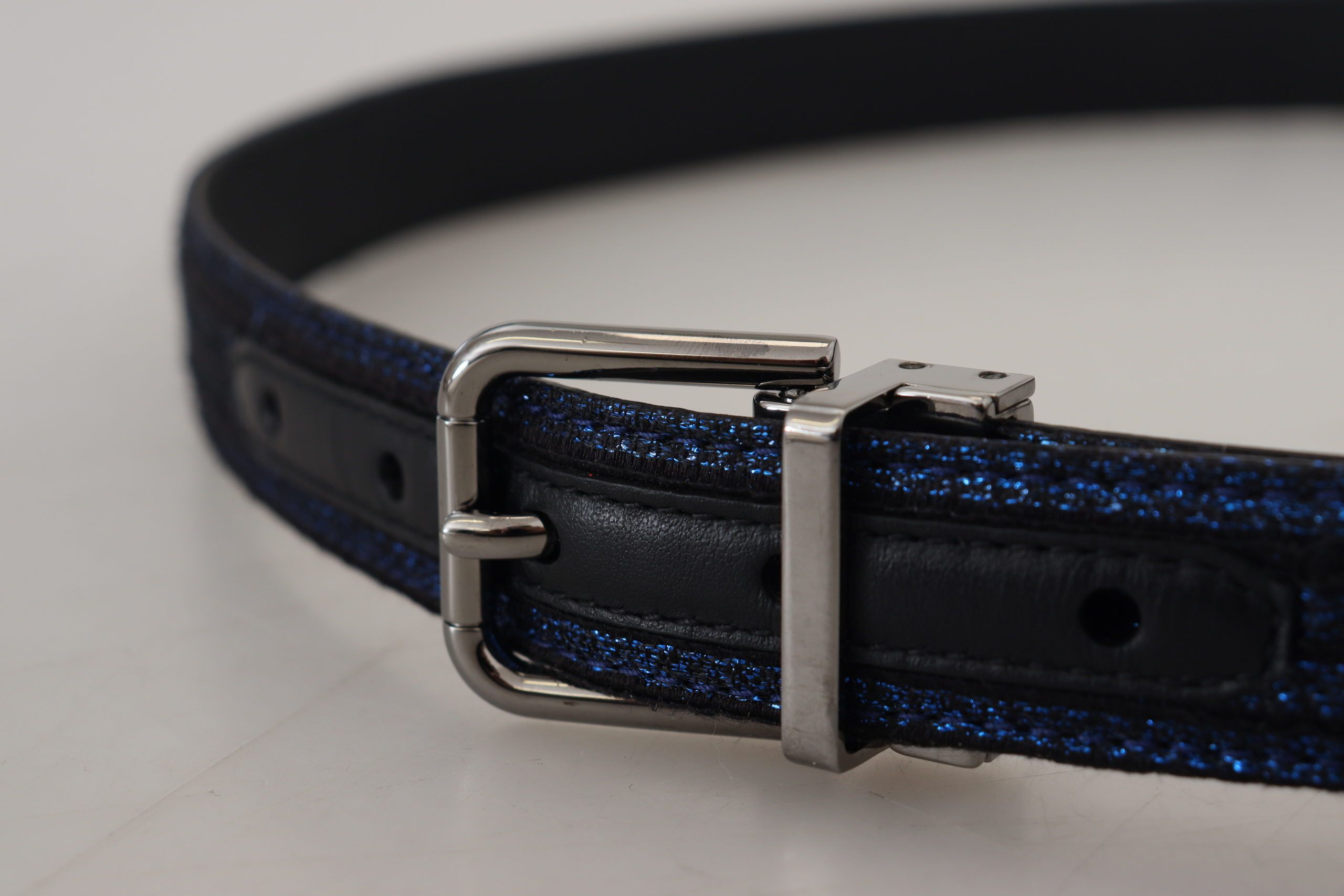 Dolce & Gabbana Blauer Jacquard-Streifen Gürtel mit Silberschnalle