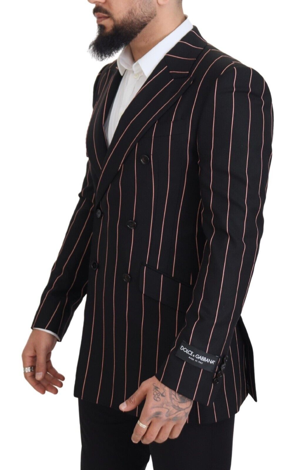 Dolce & Gabbana Schwarzer gestreifter Viskose-Blazer mit zwei Brüsten
