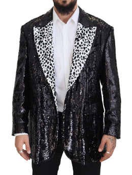 Dolce & Gabbana Schwarzer Pailletten-Blazer aus Nylon mit Kuhmuster
