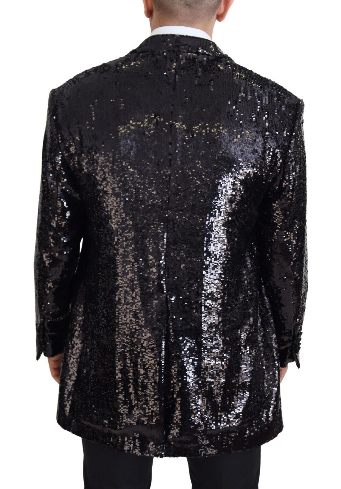 Dolce & Gabbana Schwarzer Pailletten-Blazer aus Nylon mit Kuhmuster