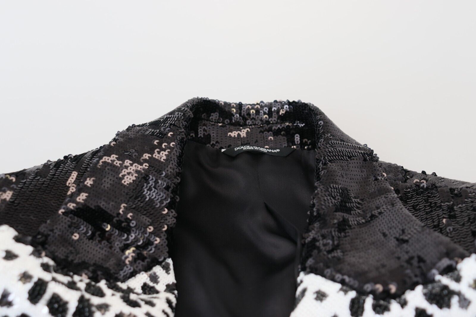 Dolce & Gabbana Schwarzer Pailletten-Blazer aus Nylon mit Kuhmuster