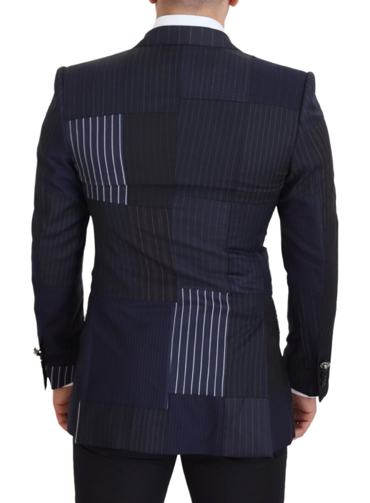 Dolce & Gabbana Blauer Woll-Patchwork-Blazer im Zweireiher