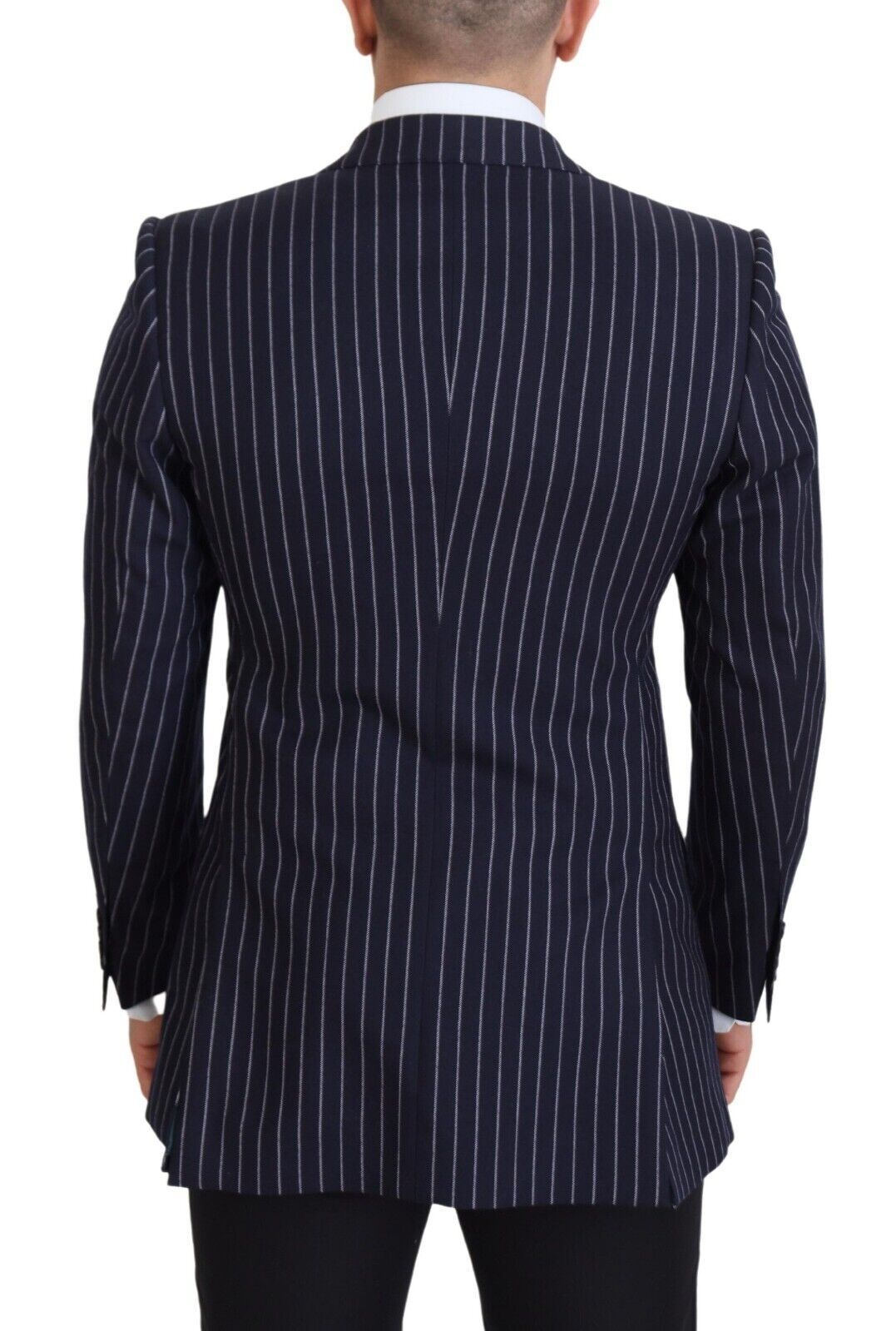 Dolce & Gabbana Dunkelblau gestreifter einreihiger Blazer aus Wolle
