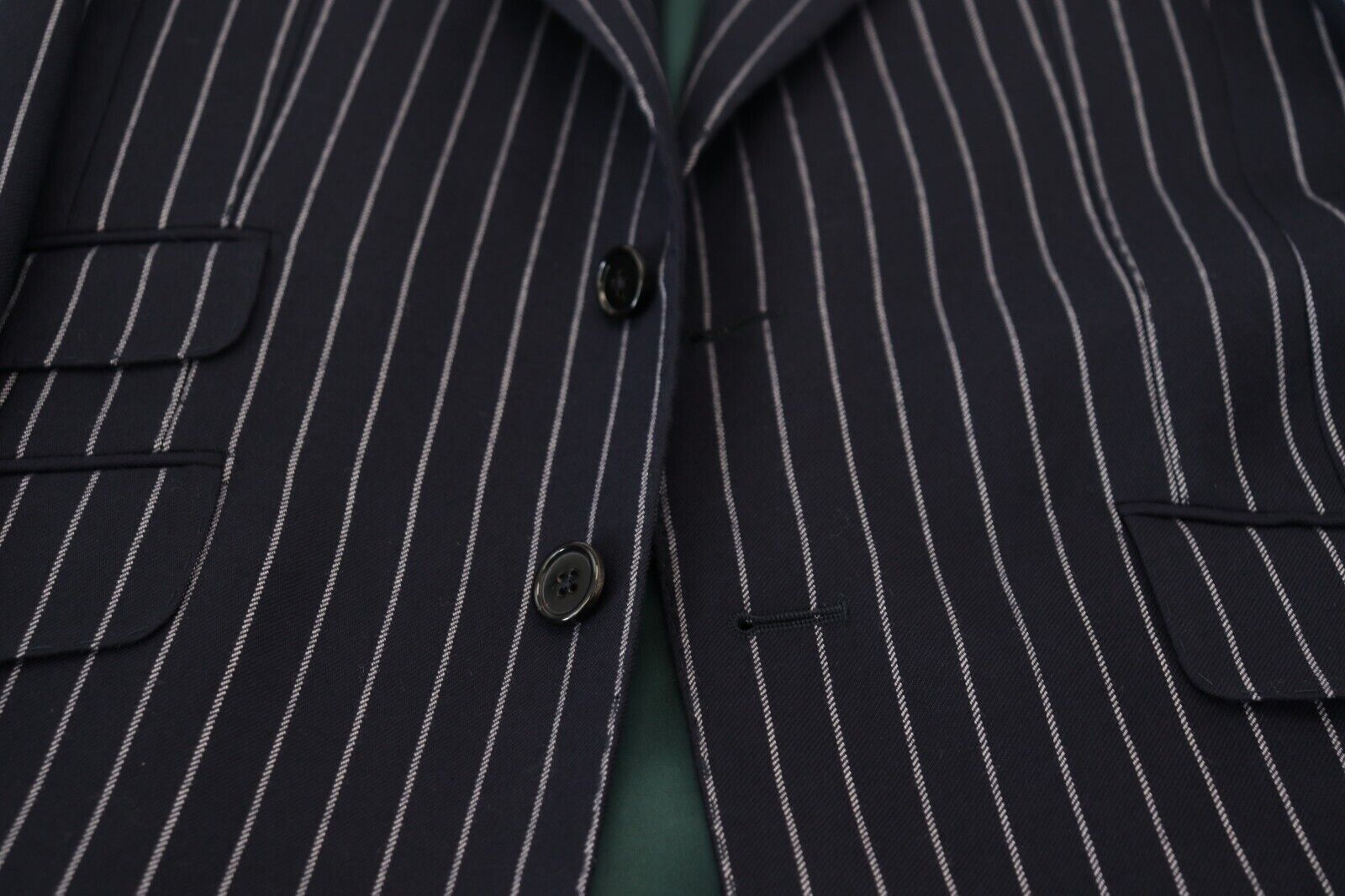 Dolce & Gabbana Dunkelblau gestreifter einreihiger Blazer aus Wolle