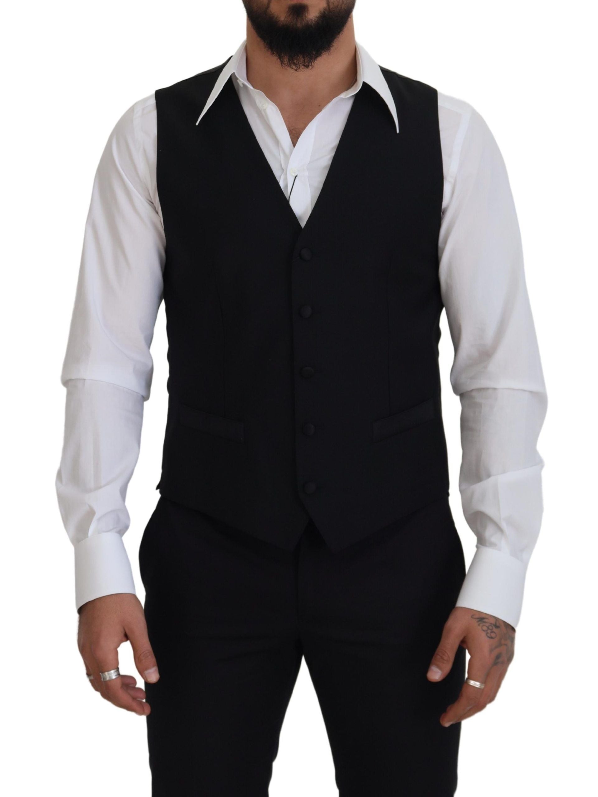 Dolce & Gabbana Schwarze Schurwollweste Formelle Anzugsweste