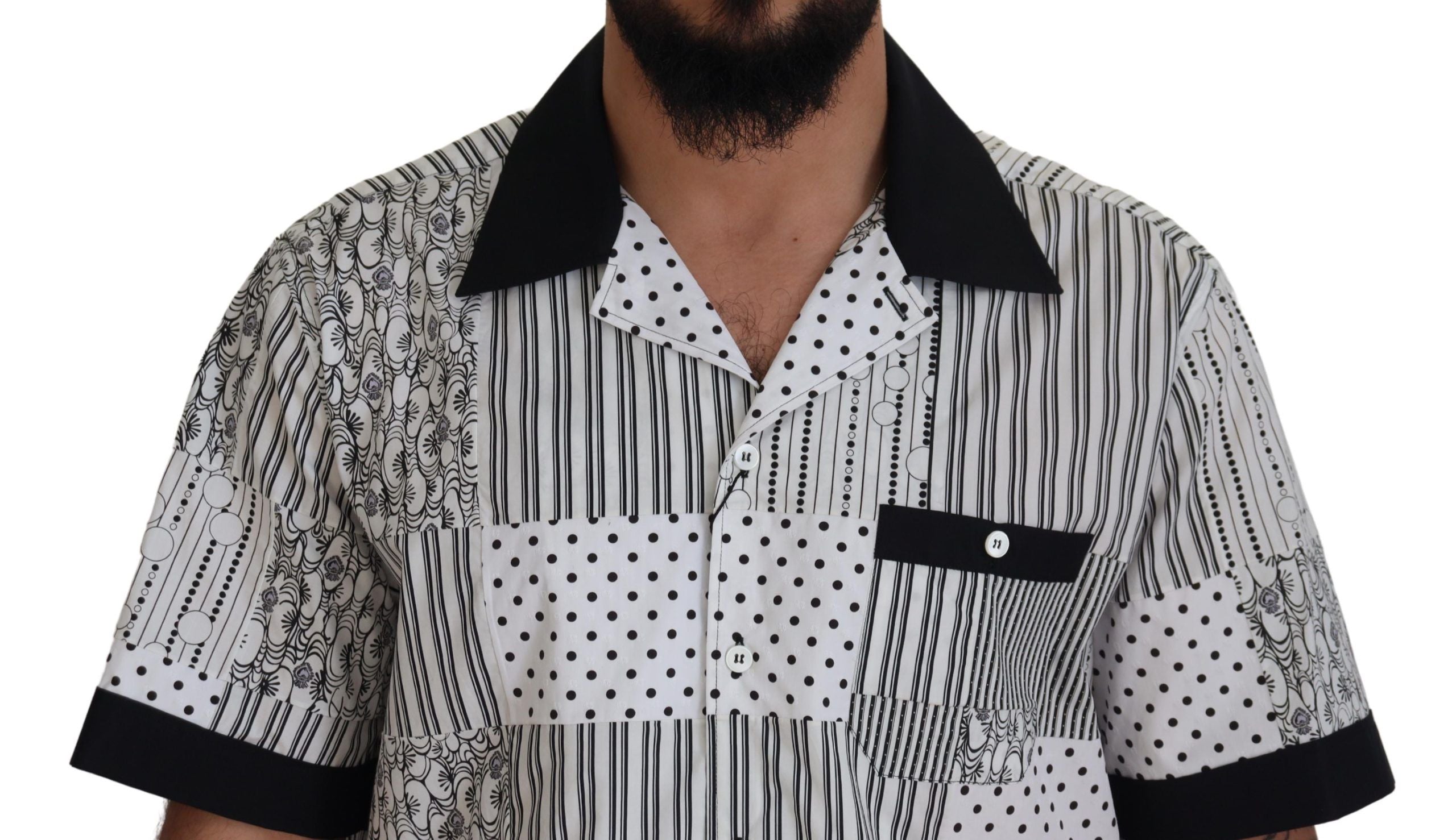Dolce & Gabbana Weiß Schwarz Gemustertes Button Down Hemd