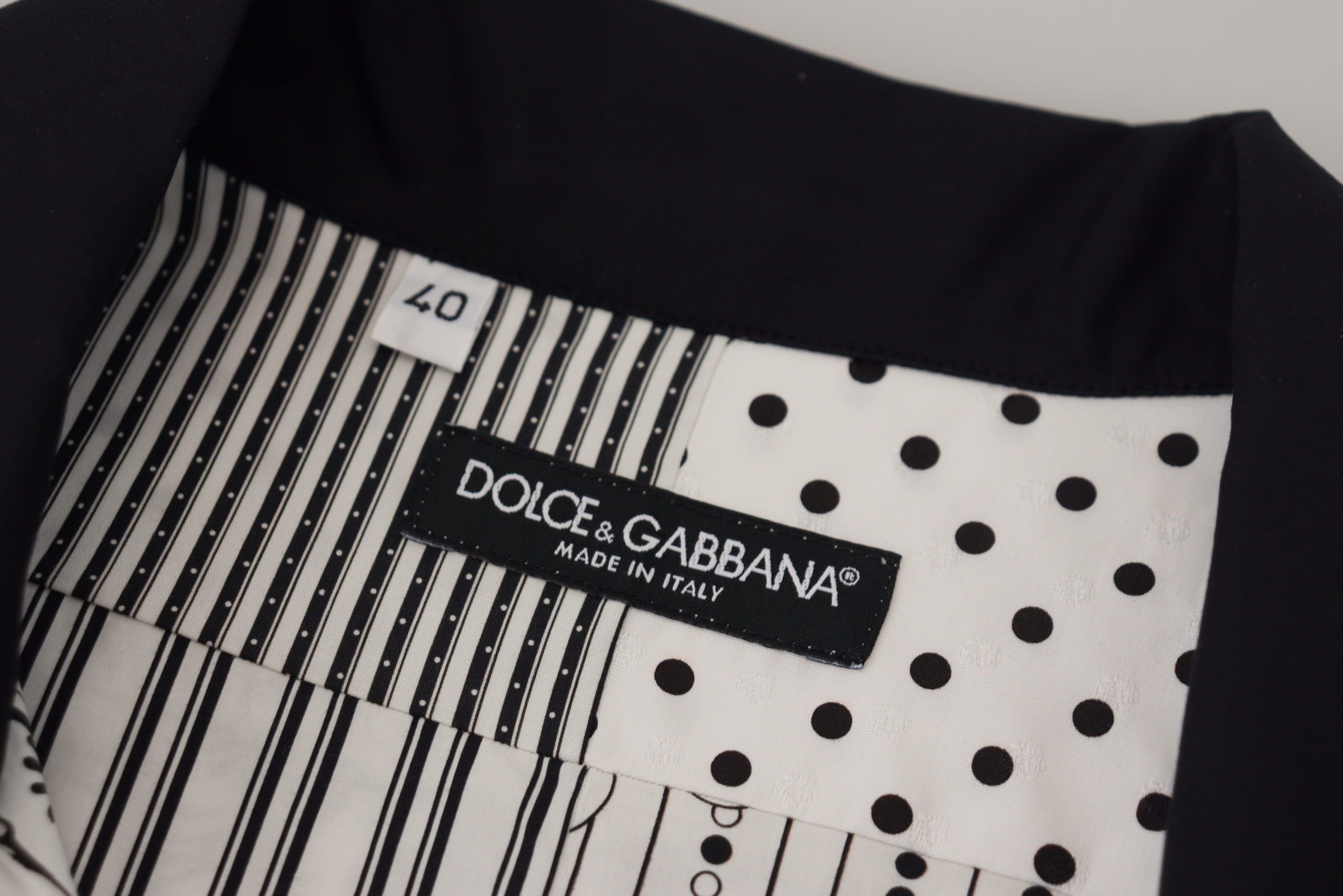 Dolce & Gabbana Weiß Schwarz Gemustertes Button Down Hemd