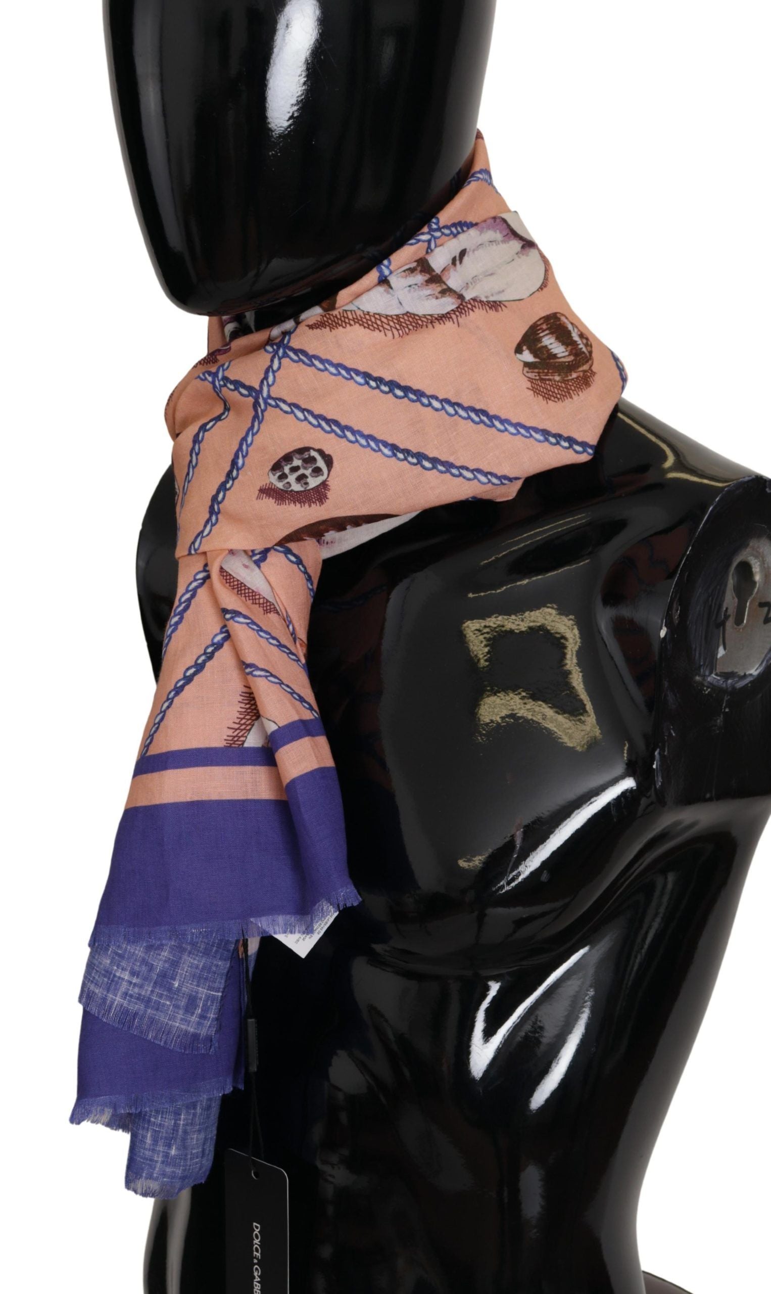Dolce & Gabbana Blaues Leinen Muschelmuster Herren-Wickeltuch-Schal