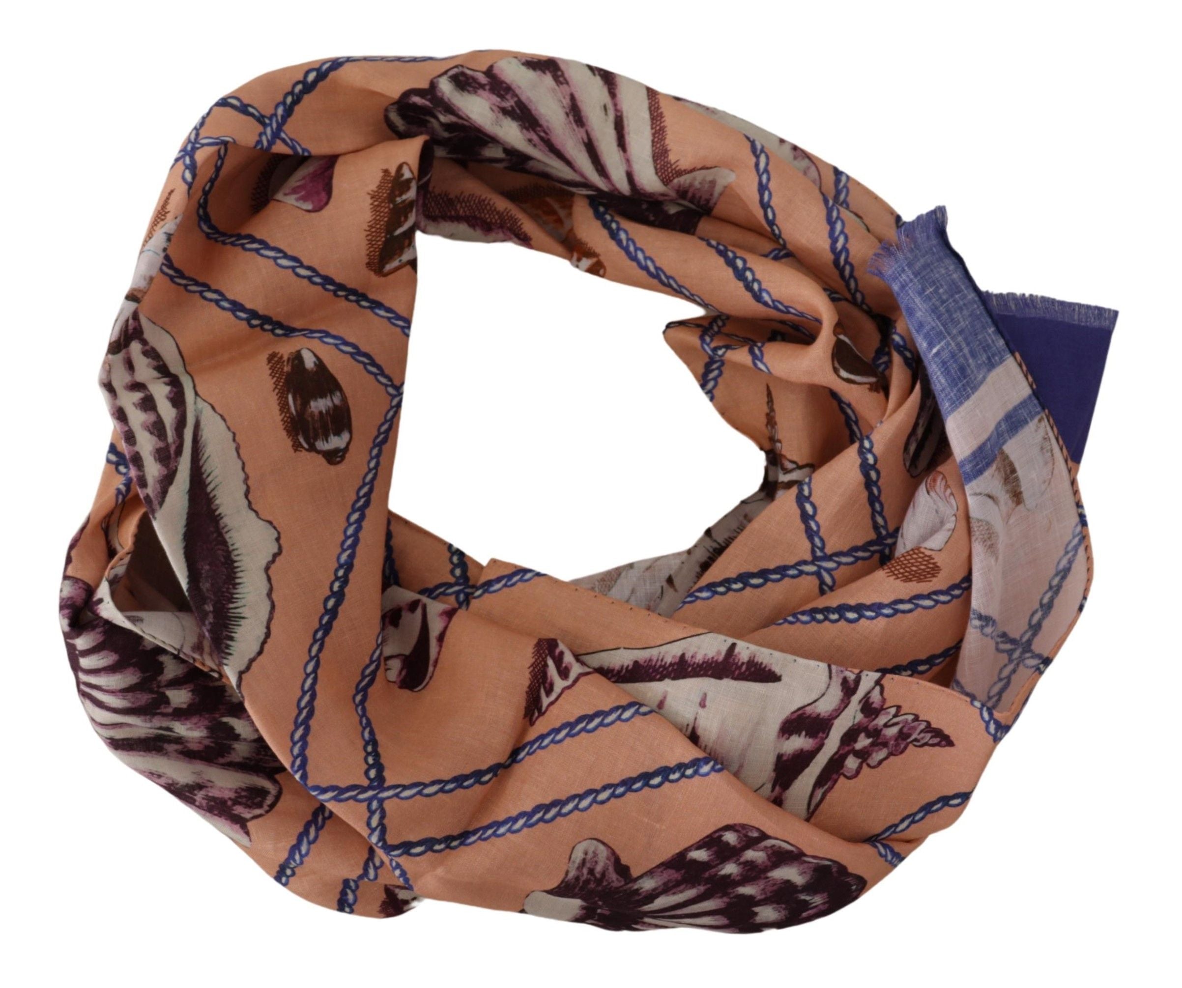 Dolce & Gabbana Blaues Leinen Muschelmuster Herren-Wickeltuch-Schal