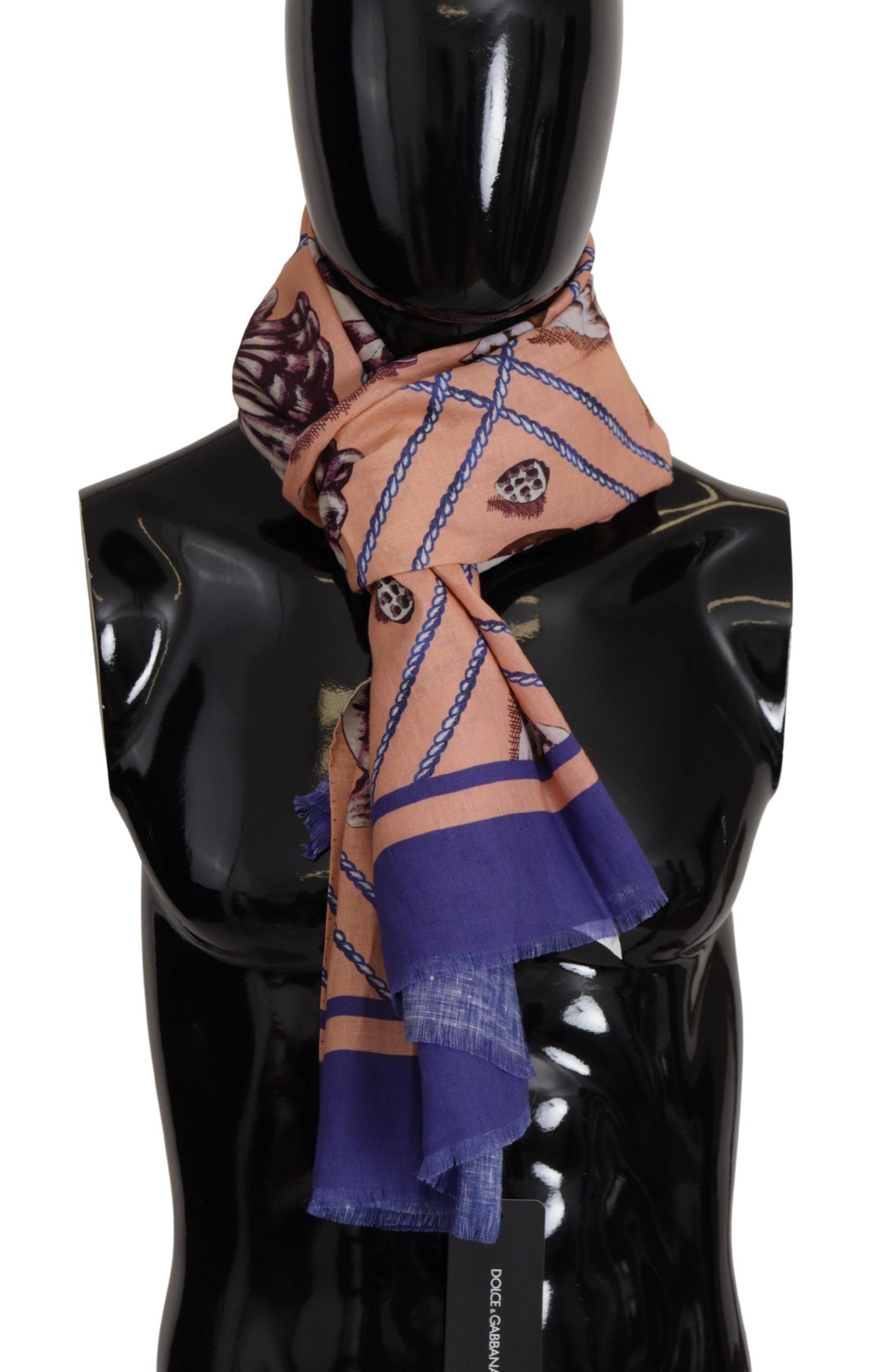 Dolce & Gabbana Blaues Leinen Muschelmuster Herren-Wickeltuch-Schal