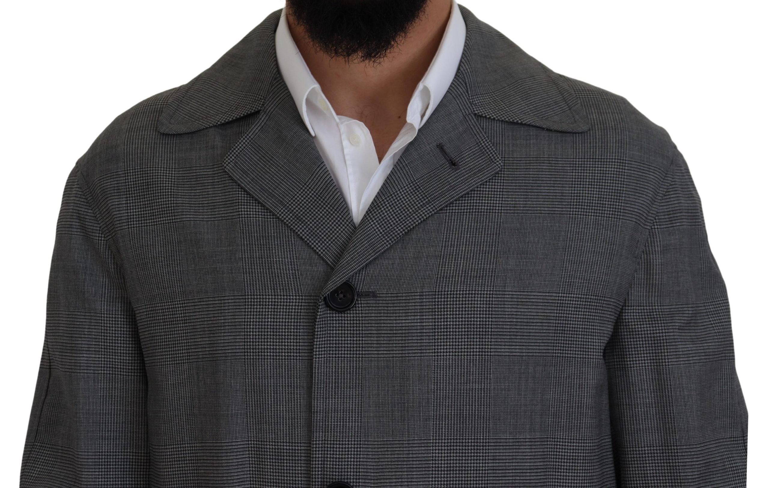 Dolce & Gabbana Grauer Wollmantel kariert langer Trenchcoat Jacke Trenchcoat Jacke
