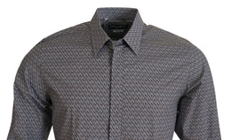 Dolce & Gabbana Grau Braun GOLD Slim Fit Kleid Formales Hemd