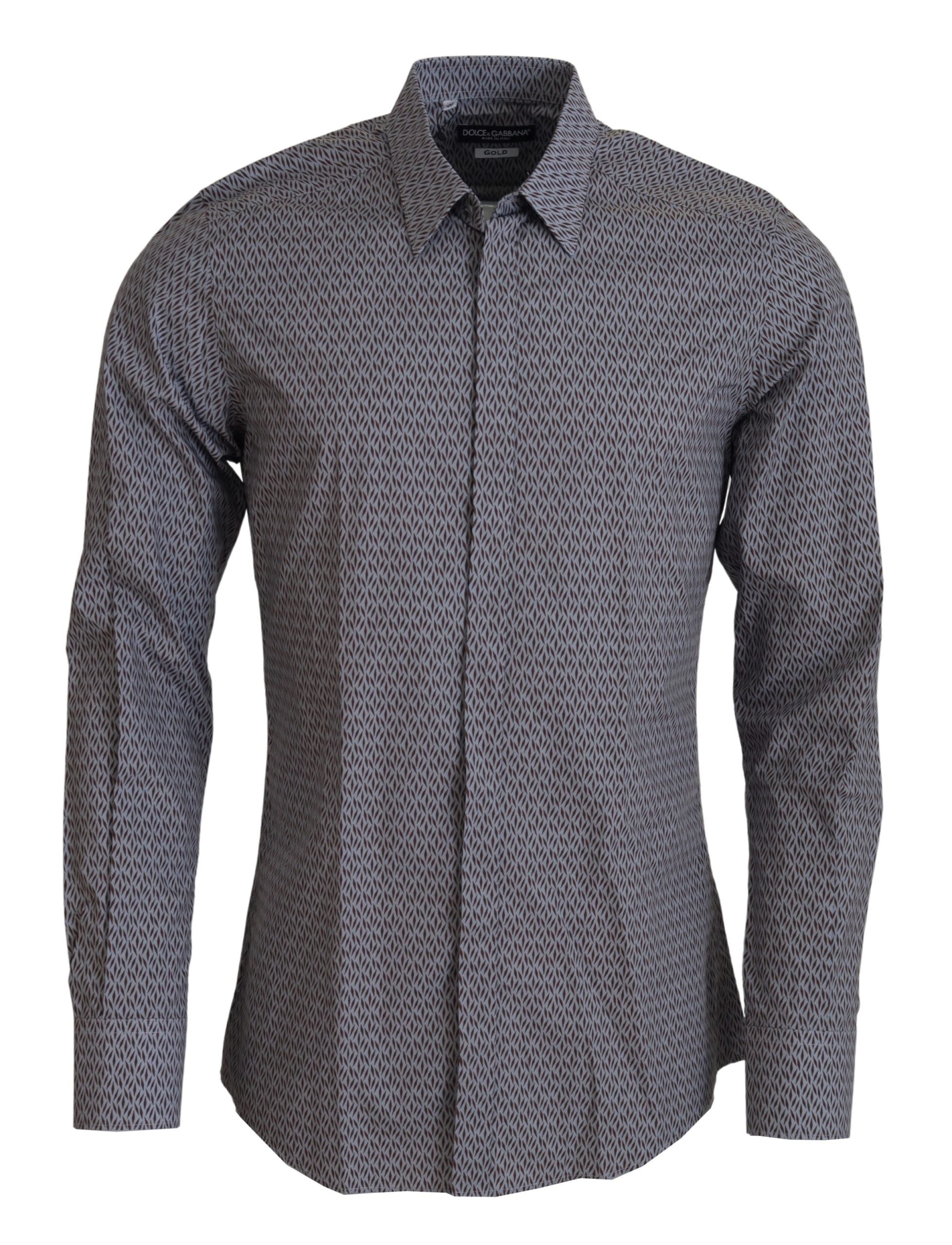 Dolce & Gabbana Grau Braun GOLD Slim Fit Kleid Formales Hemd