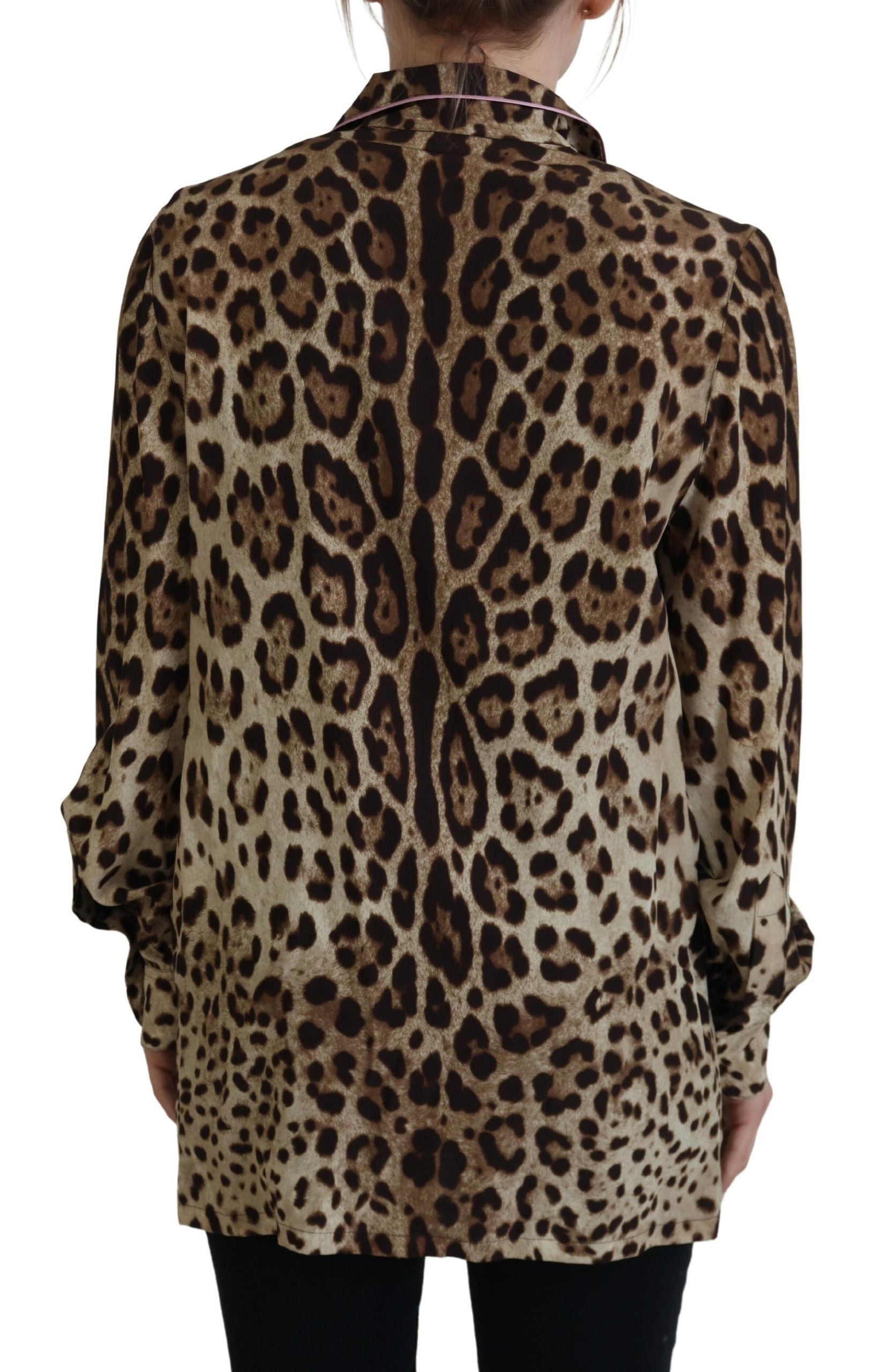 Dolce & Gabbana Braunes Leopardendruck Blusenoberteil mit langen Ärmeln