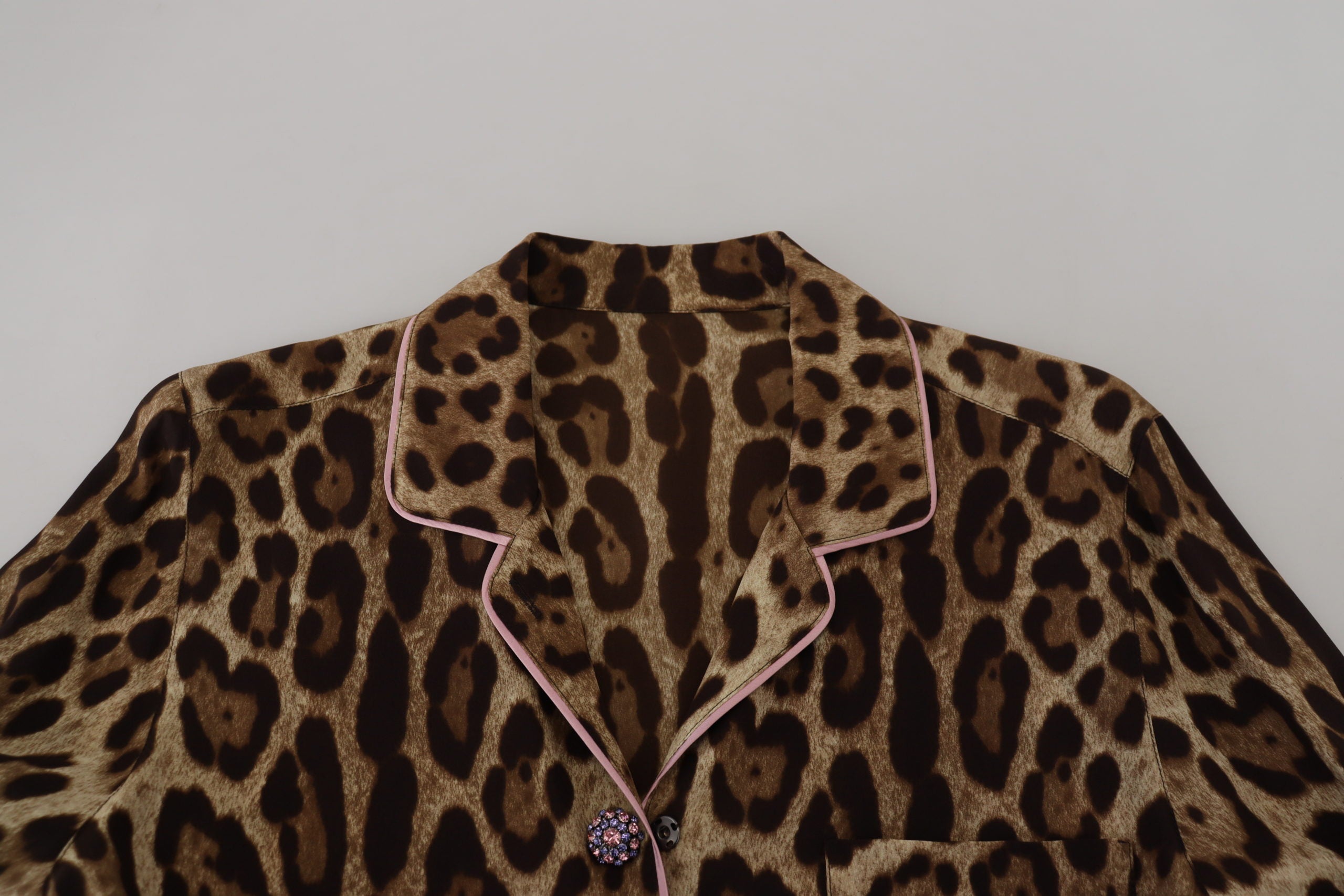 Dolce & Gabbana Braunes Leopardendruck Blusenoberteil mit langen Ärmeln
