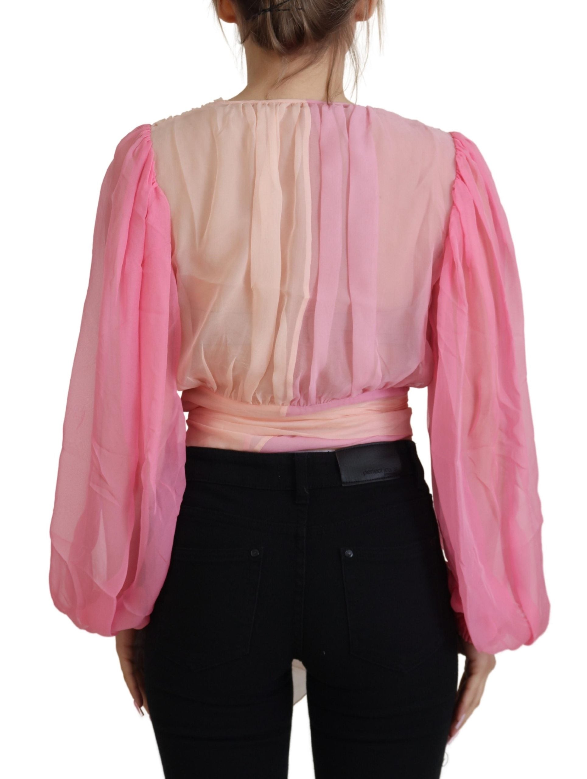 Dolce & Gabbana Rosa Seiden-Wickelbluse mit langen Ärmeln Top